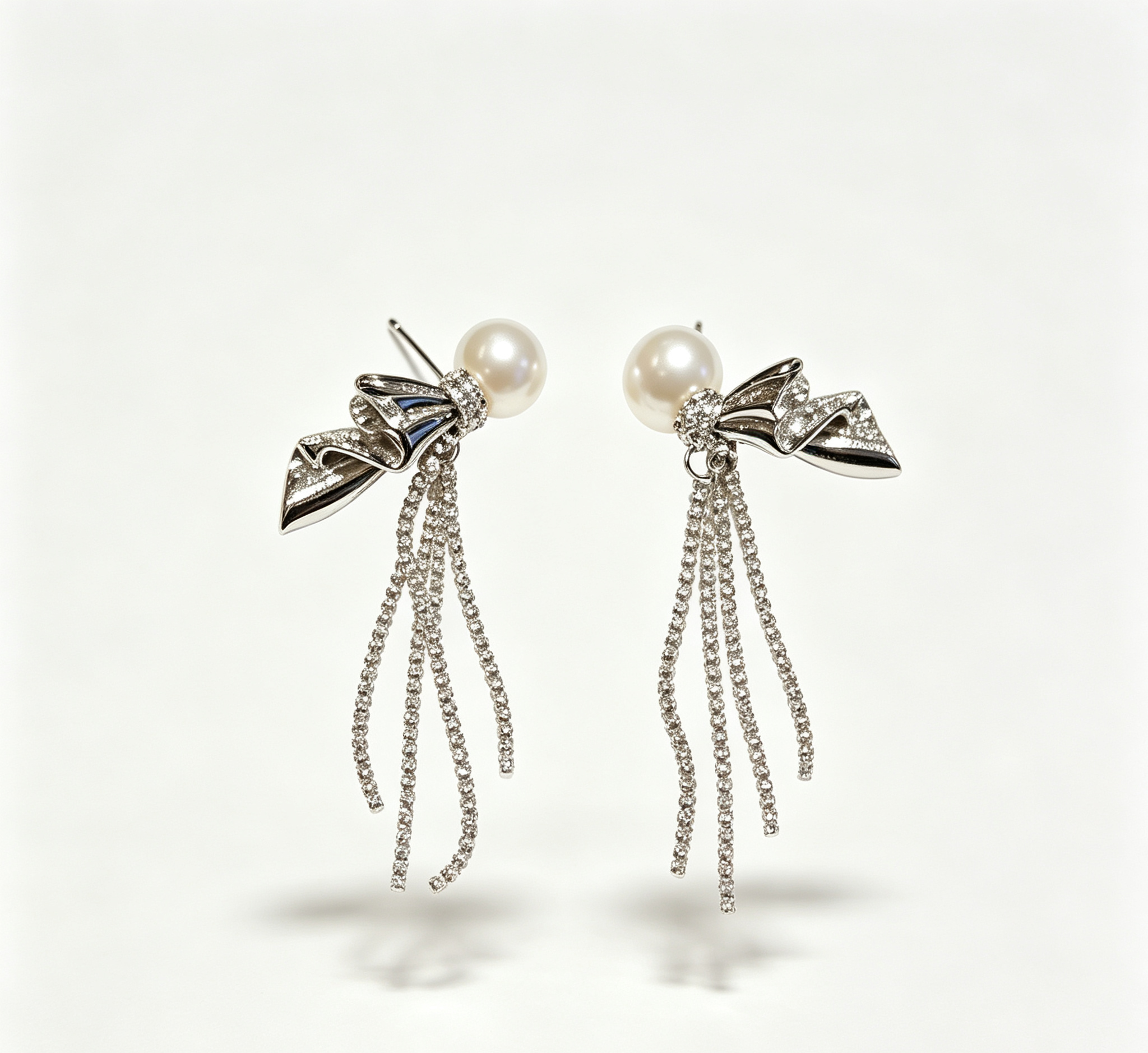 The Moon Ribbon Pearl Earring – Pleated Silk-Gold & Fluid Tassels