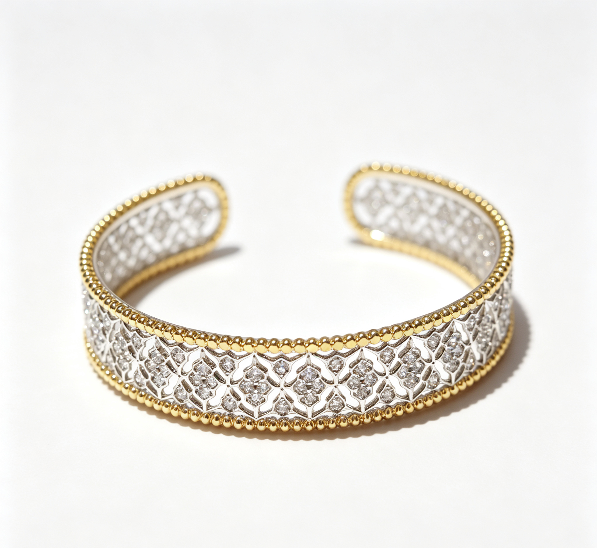 The Saturn Infinite Lace Cuff – Two-Tone Gilded Filigree & Full-Pavé Diamond Bangle