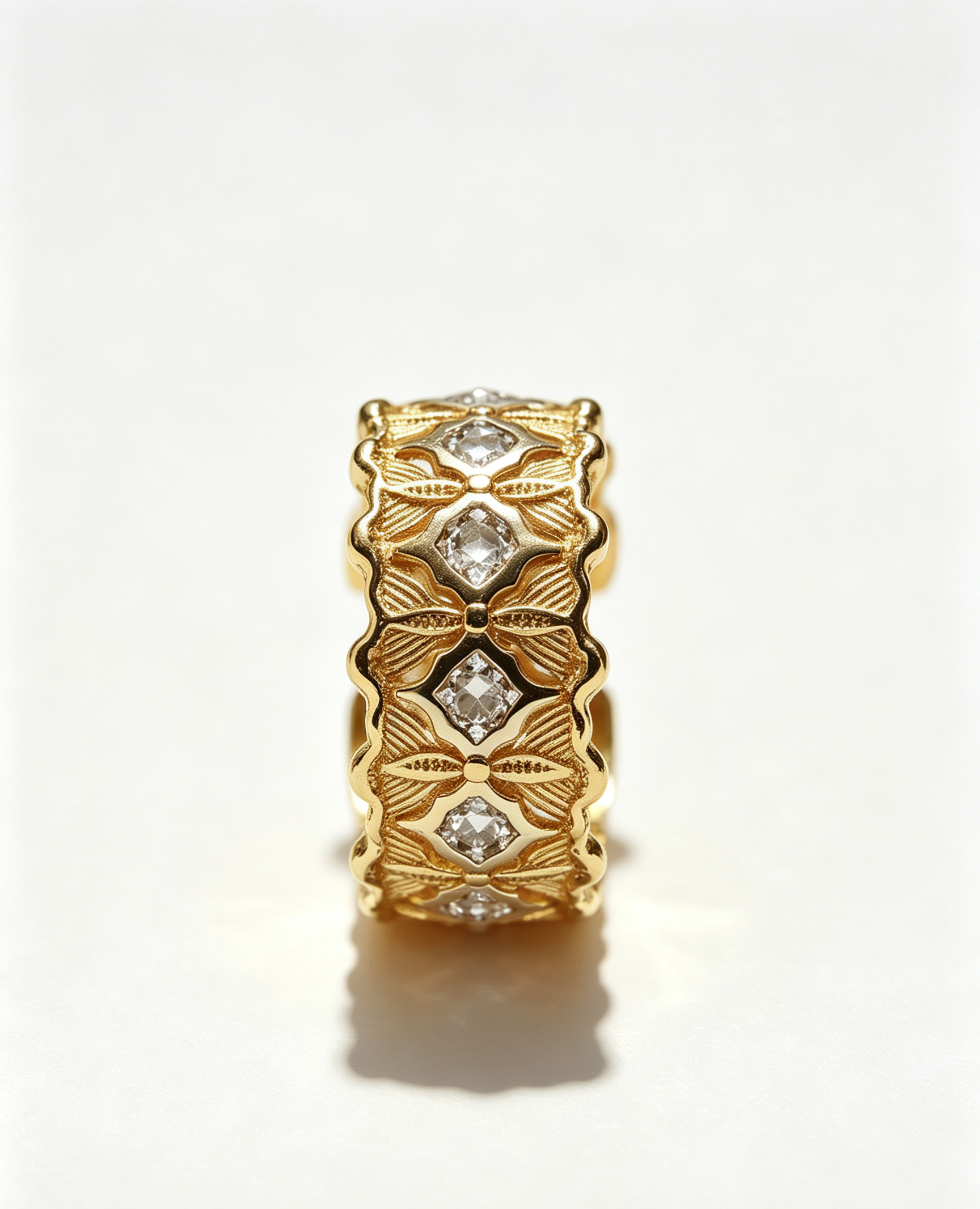 The Saturn Lace Ring – Two-Tone Gilded Filigree & Diamond Heart Lattice