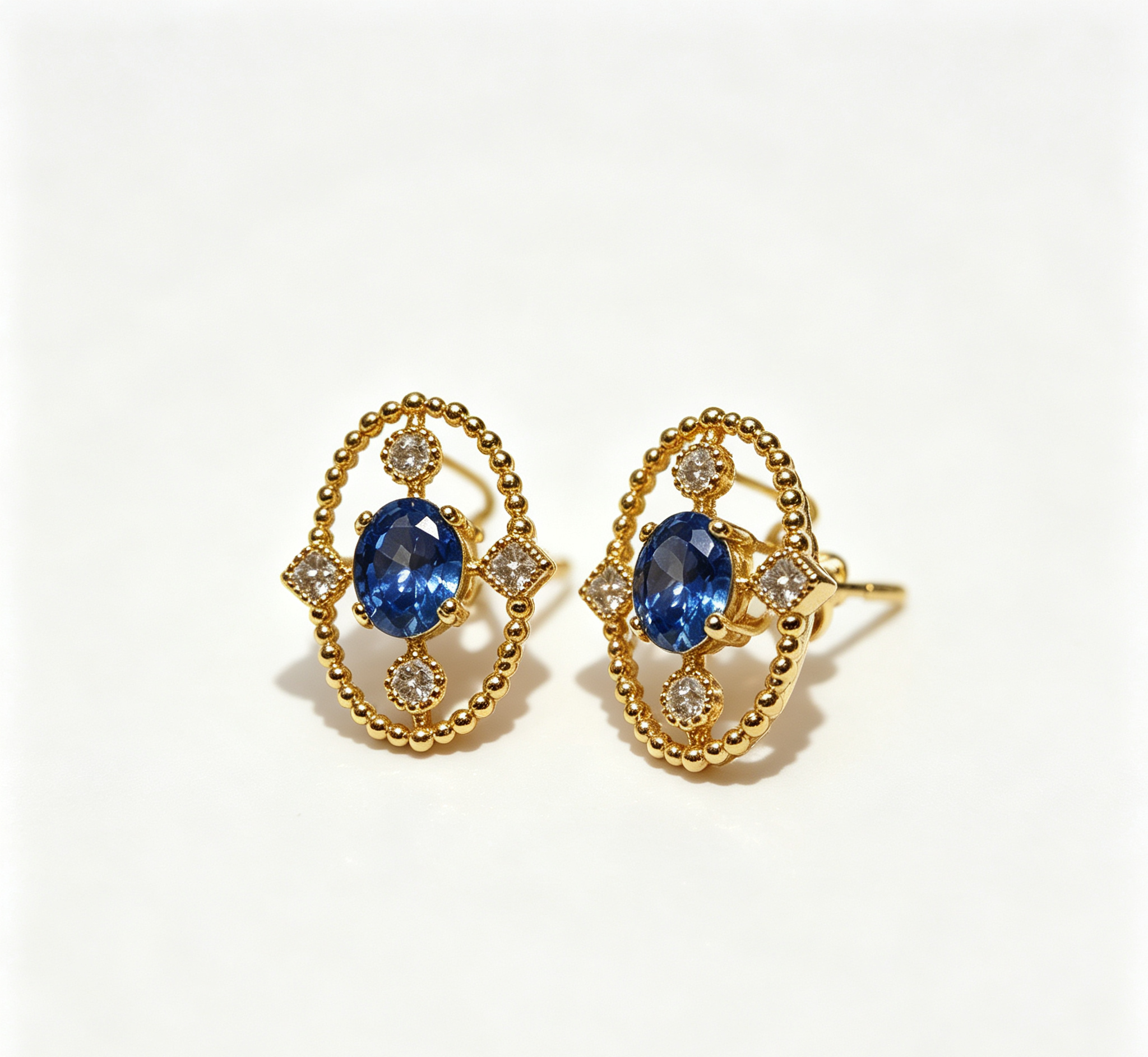 The Venus Azure Crown Earring – Intricate Gold Lace & Oval Zirconia
