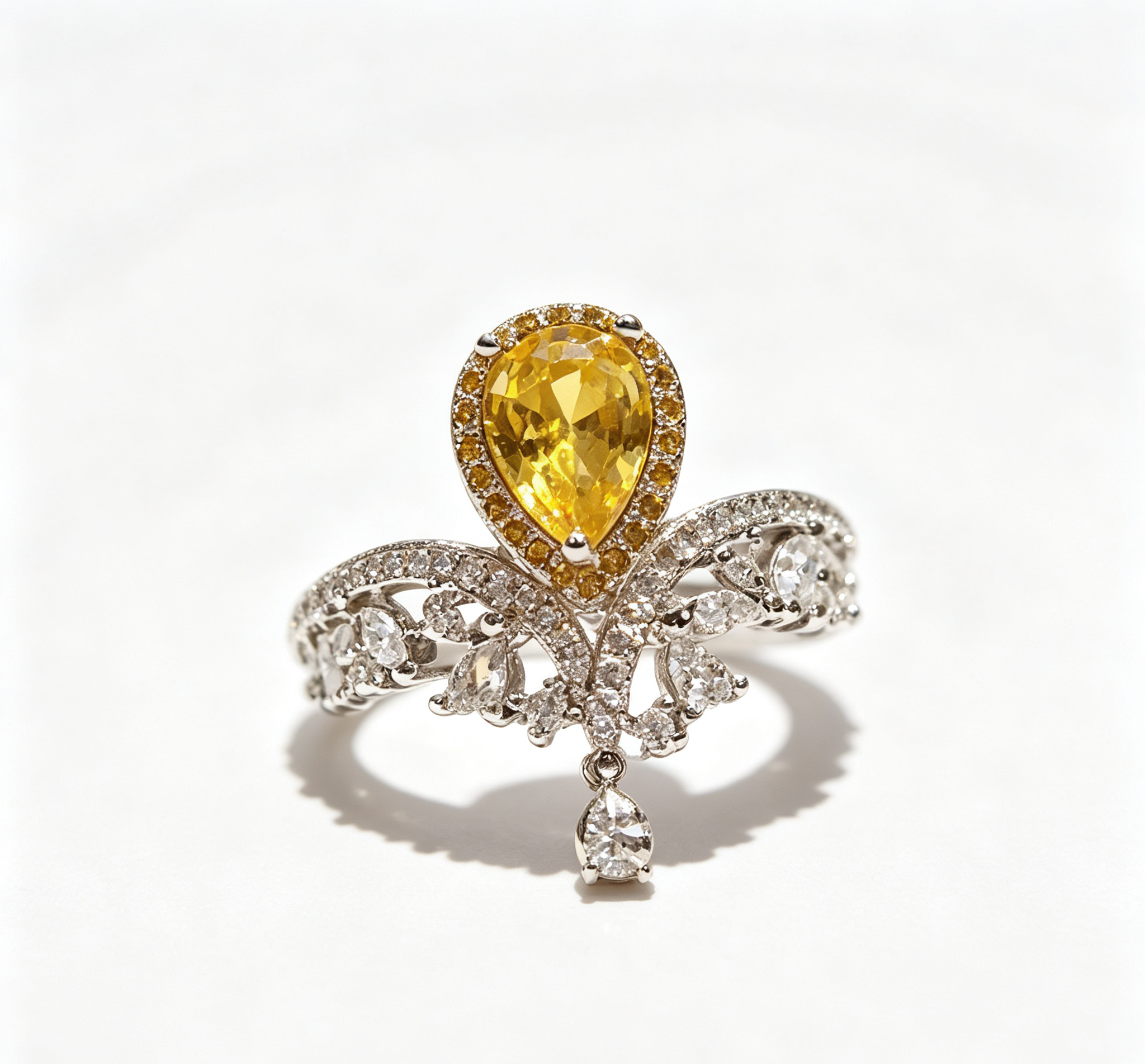 OR-YÉNA | The Solar Crown Ring – Pear-Cut Starlight & Architectural Gilded Tiara