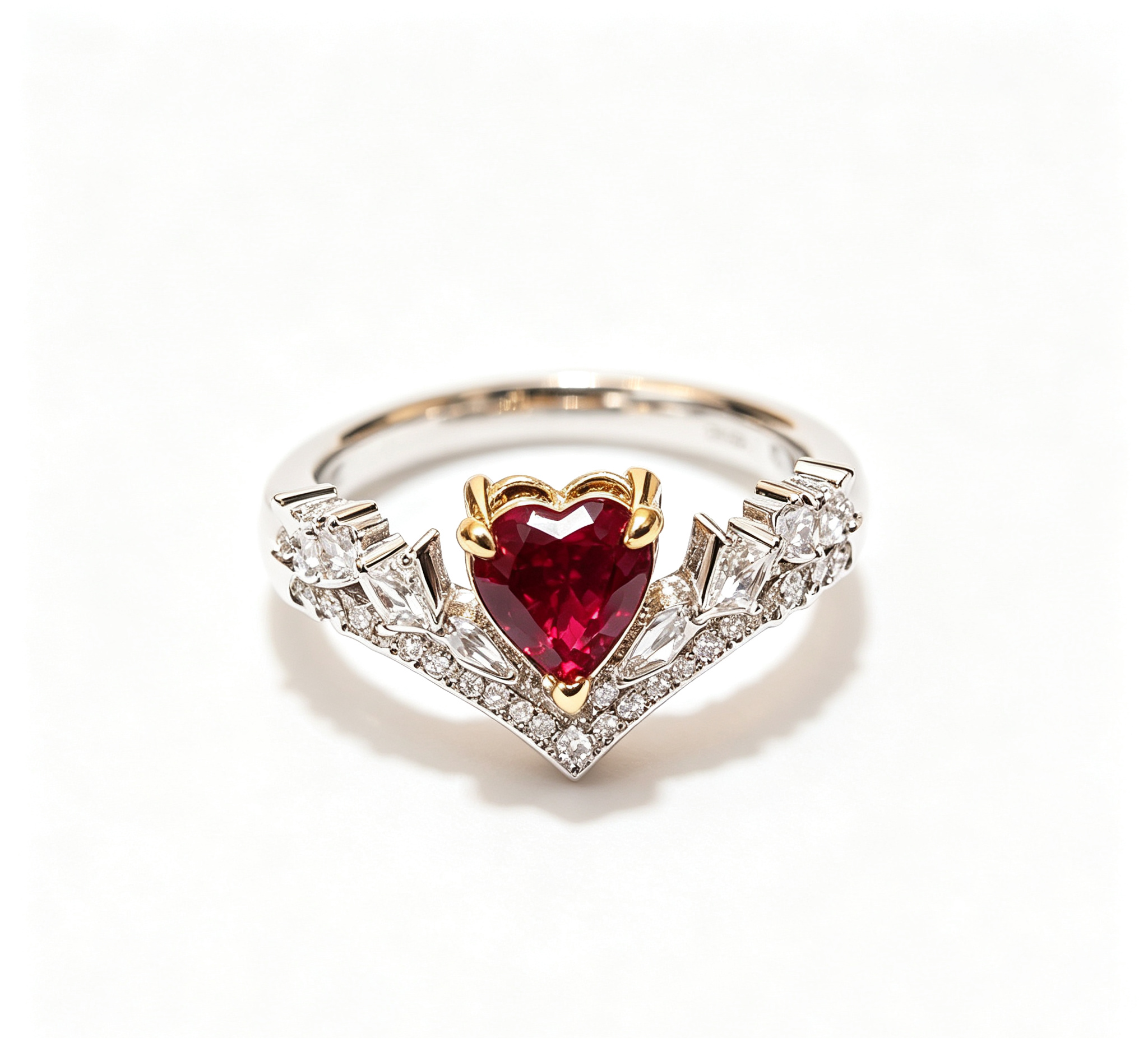 OR-YÉNA | The Mars Coronation Ring – Crimson Heart Corundum & Double-V Crown Halo