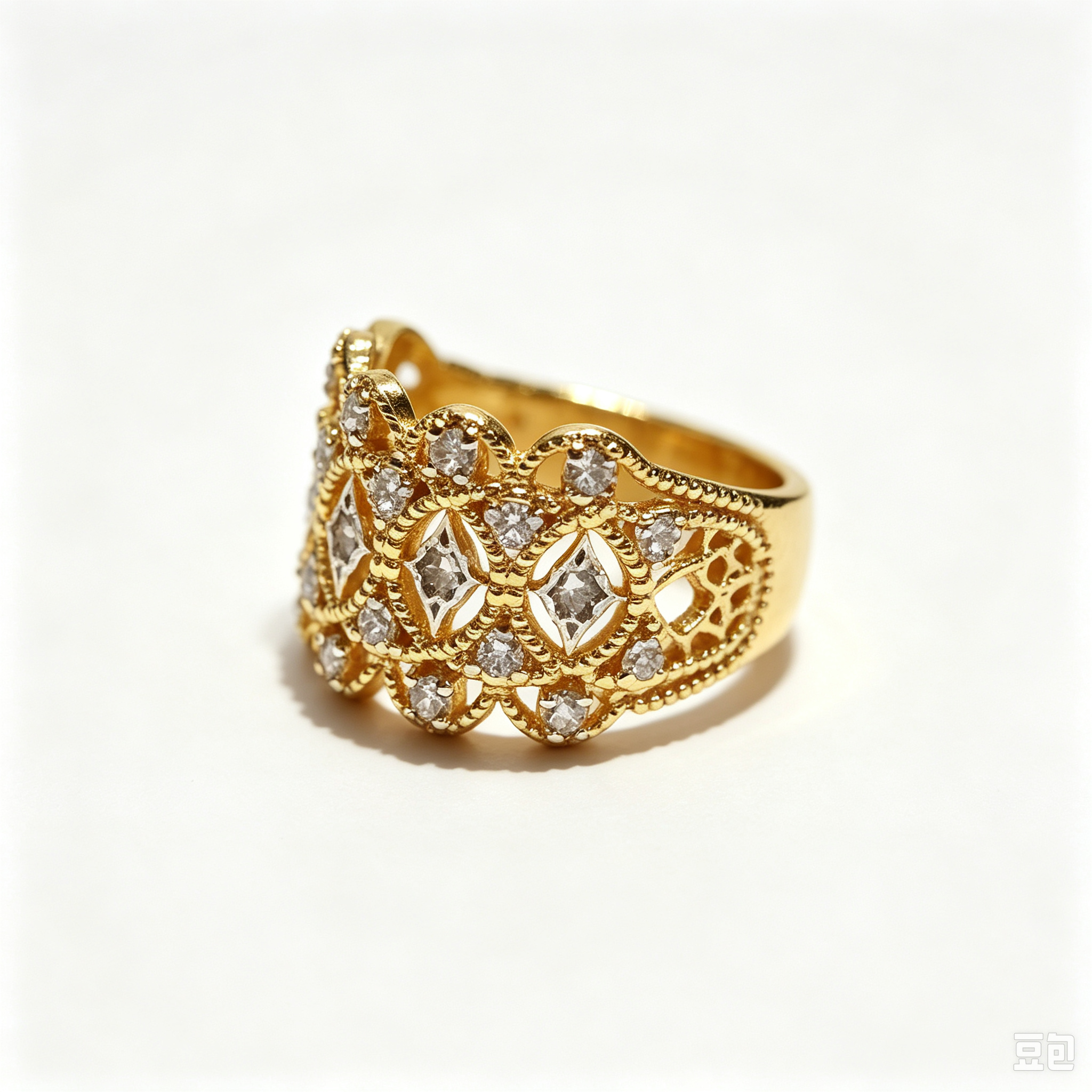 The Gilded Lace Ring – Intricate French Hollow-Out & Pavé Zirconia