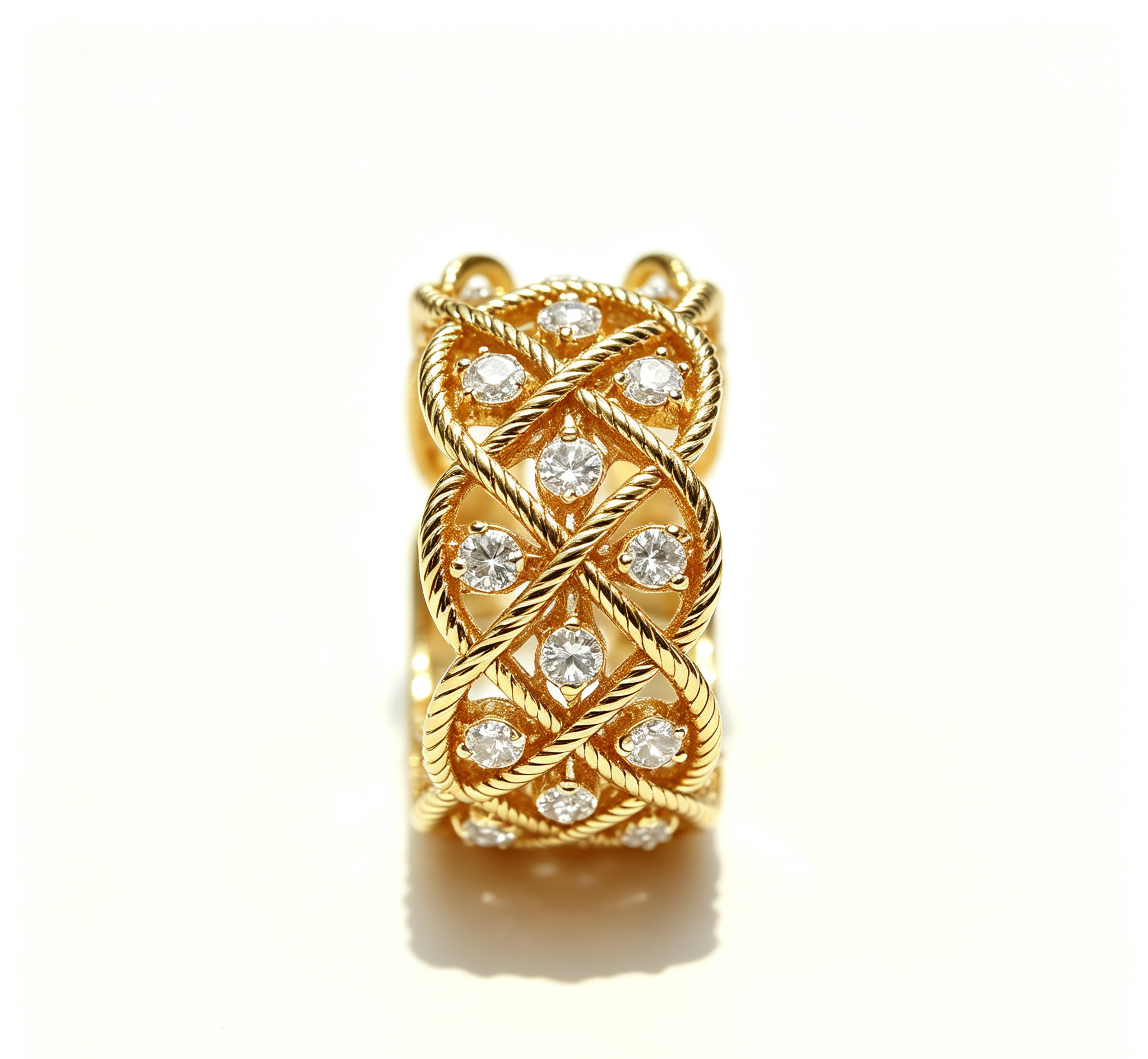The Venus Twisted Rope Ring – Brushed Gold Filigree & Constellation Zirconia