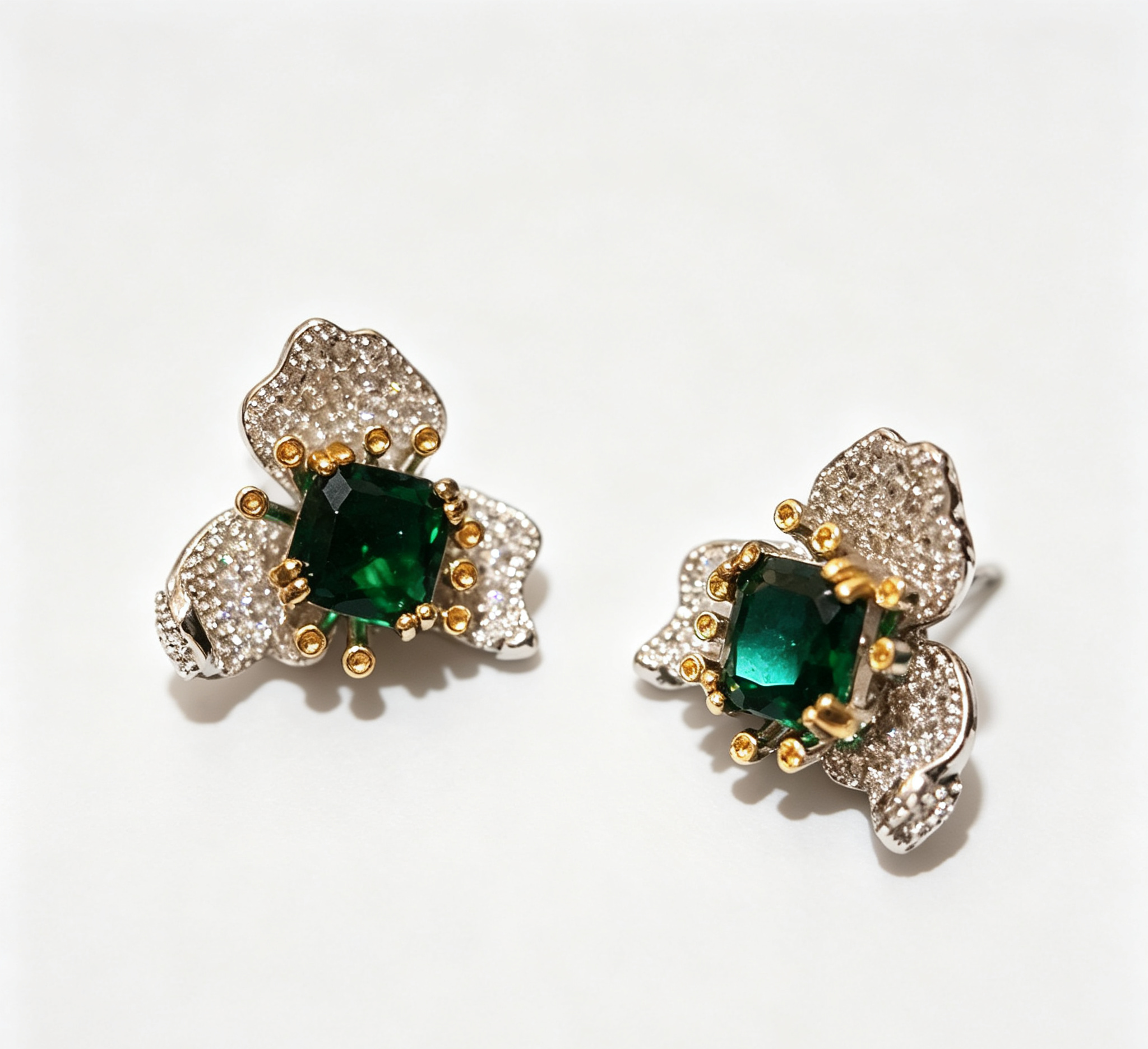 The Jupiter Blossom Earring – Imperial Emerald & Gilded Petal Pavé