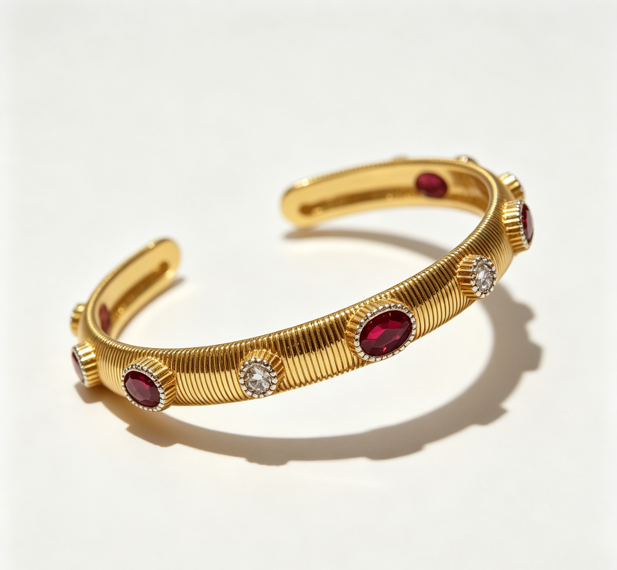The Saturn Sovereign Cuff – Gilded Silk Engraving & Crimson Corundum Centerpiece