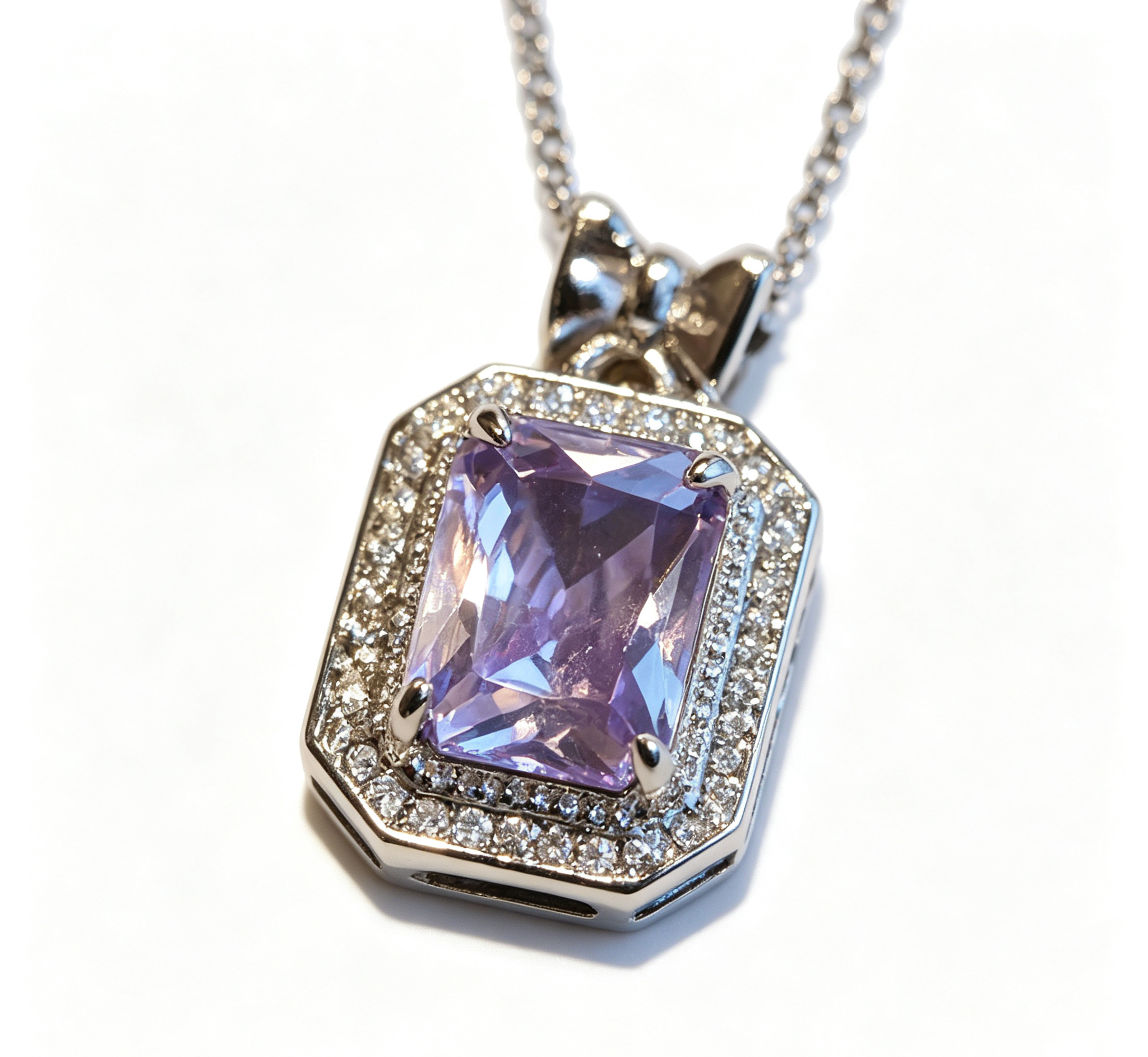 The Moon Elixir Pendant – Lavender Zirconia Perfume Vial & Bowknot Necklace