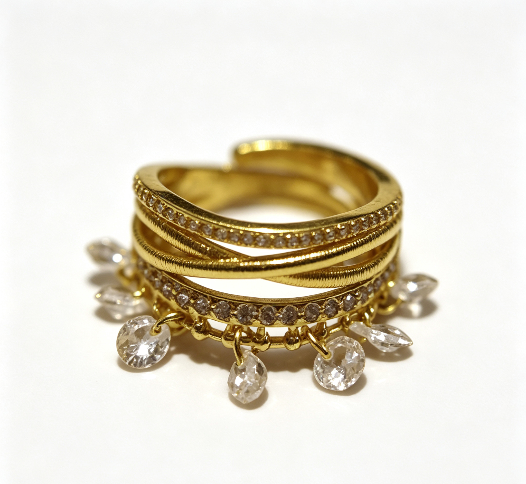 The Venus Chandelier Ring – Triple-Tiered French Tassels & Gilded Lace