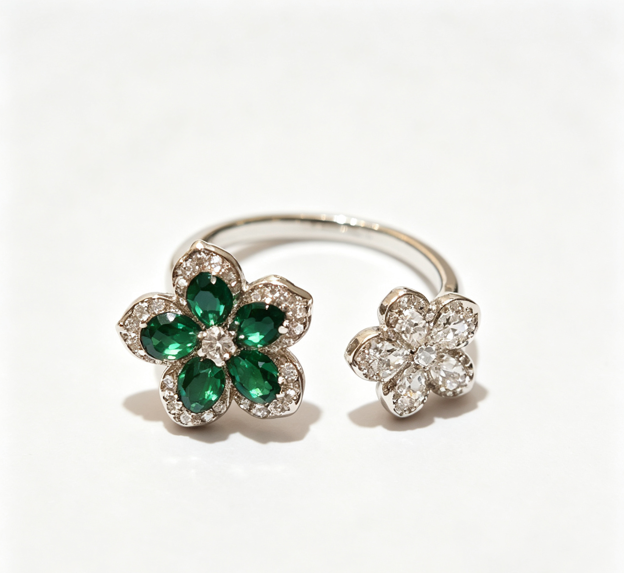 The Jupiter Emerald Garden Ring – Floral Blossom & Gilded Stardust Lattice