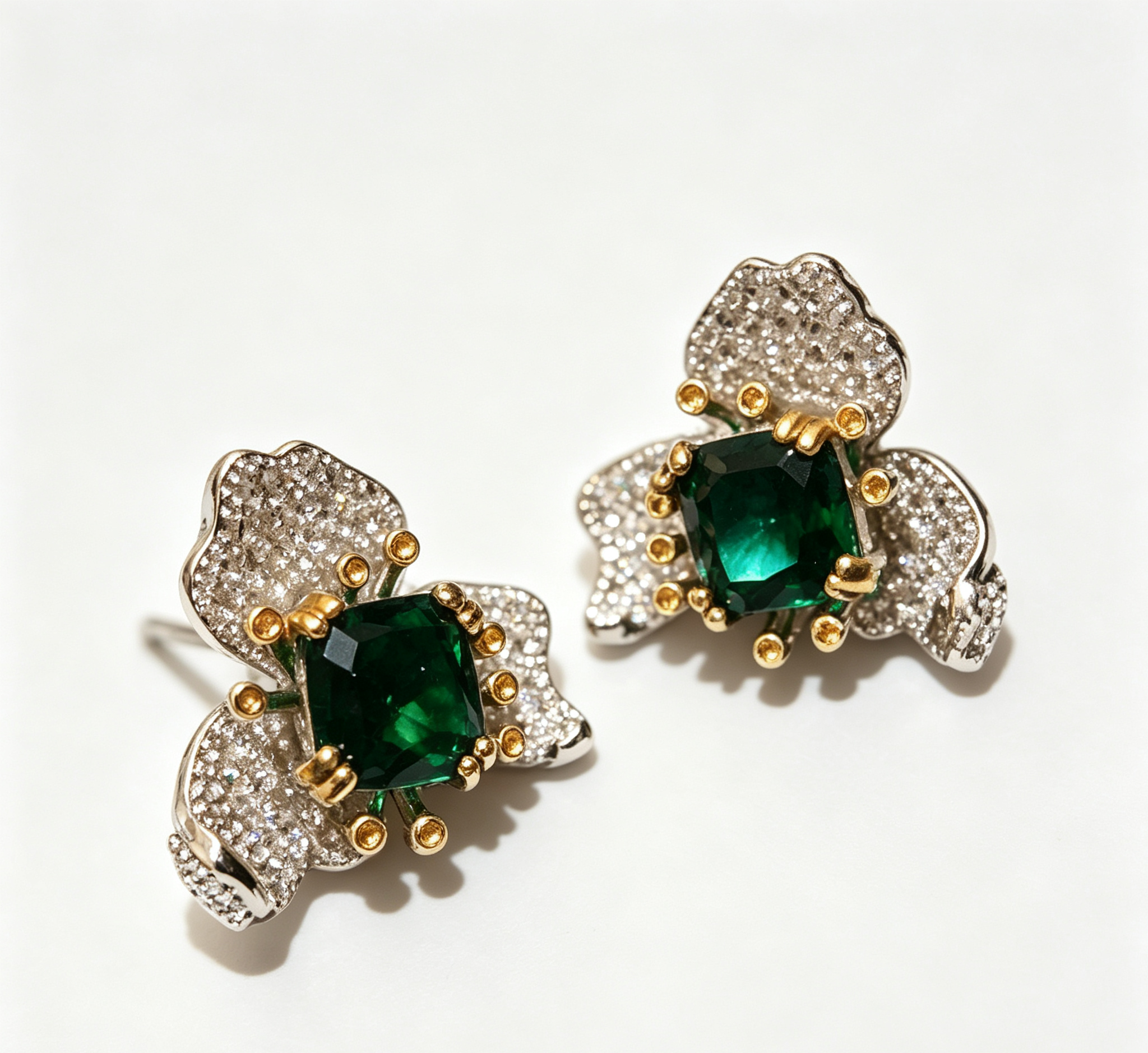 The Jupiter Blossom Earring – Imperial Emerald & Gilded Petal Pavé