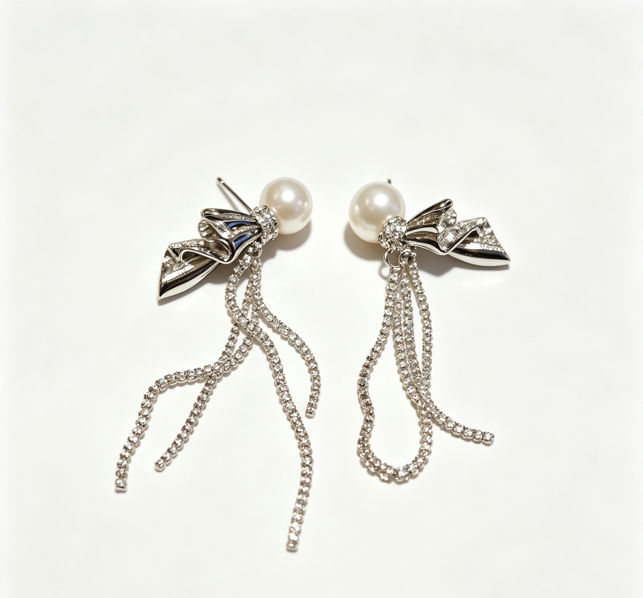 The Moon Ribbon Pearl Earring – Pleated Silk-Gold & Fluid Tassels