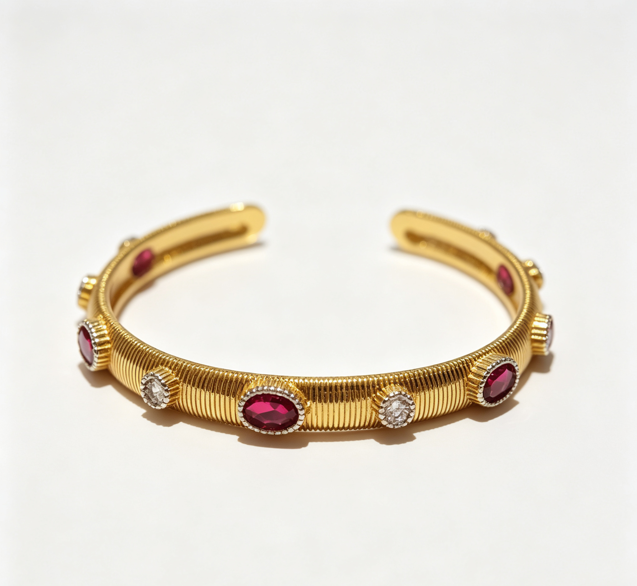 The Saturn Sovereign Cuff – Gilded Silk Engraving & Crimson Corundum Centerpiece