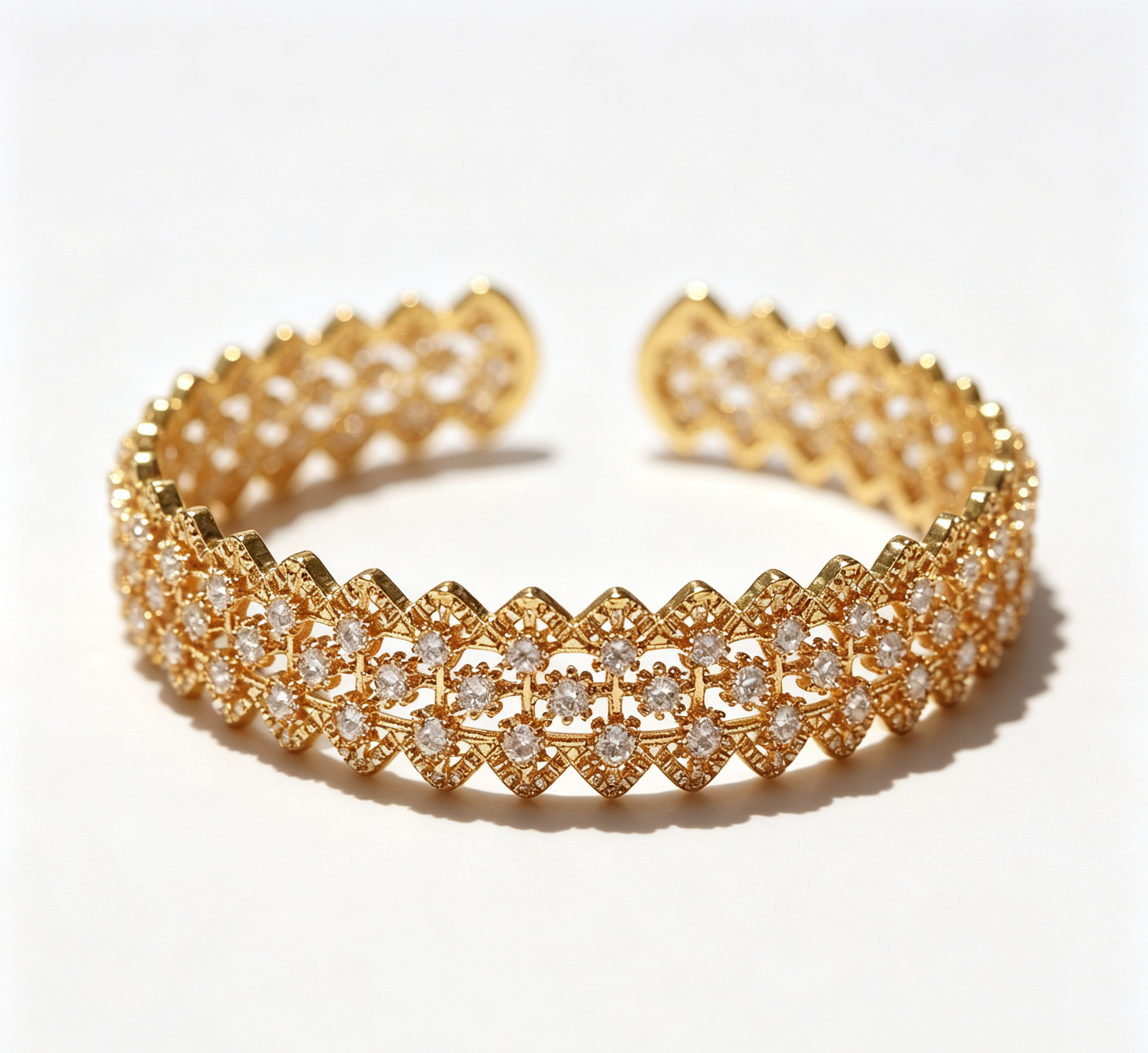 The Saturn Infinite Cuff – Gilded Lace Lattice & Full-Pavé Diamond Bangle