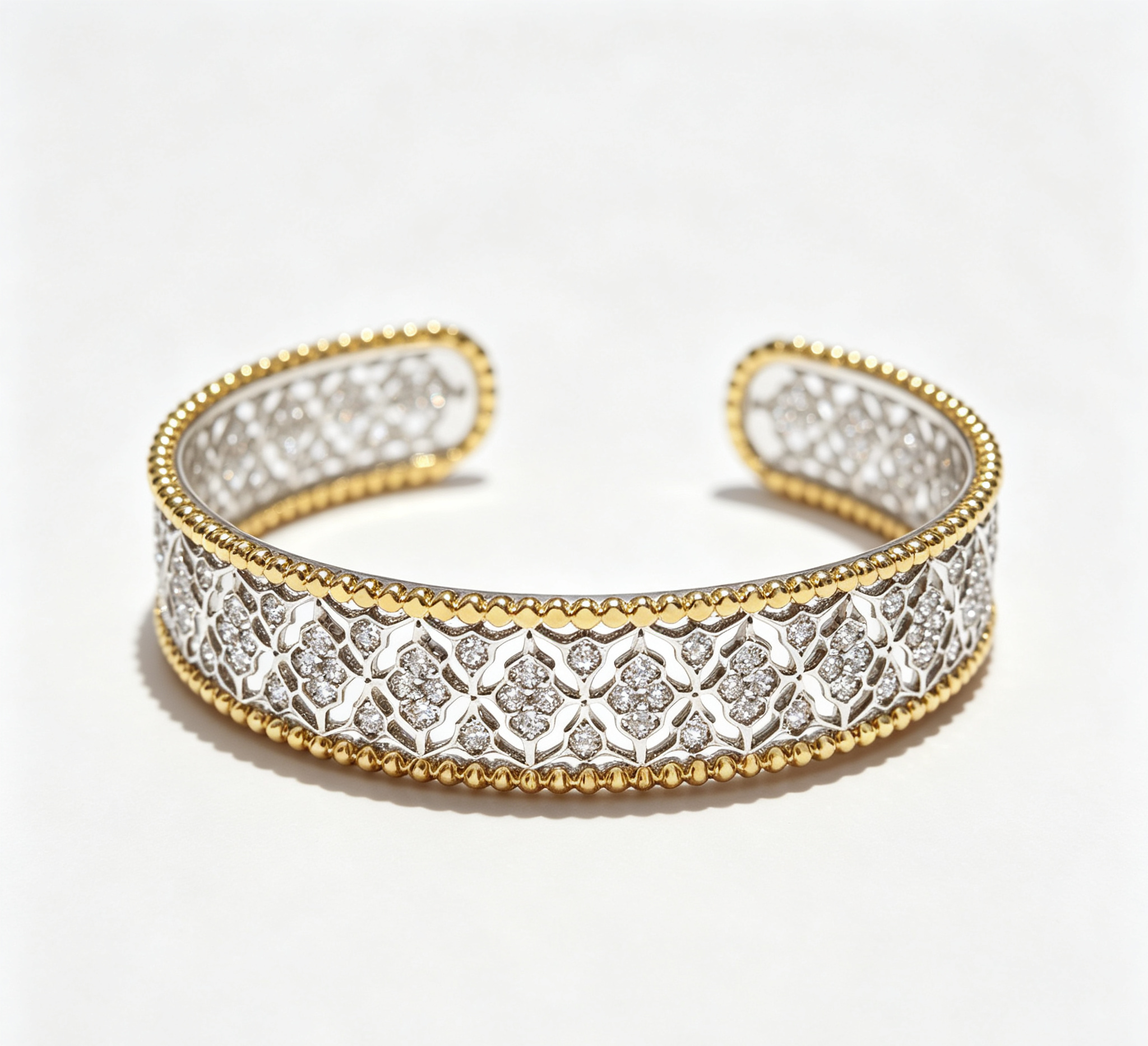 The Saturn Infinite Lace Cuff – Two-Tone Gilded Filigree & Full-Pavé Diamond Bangle