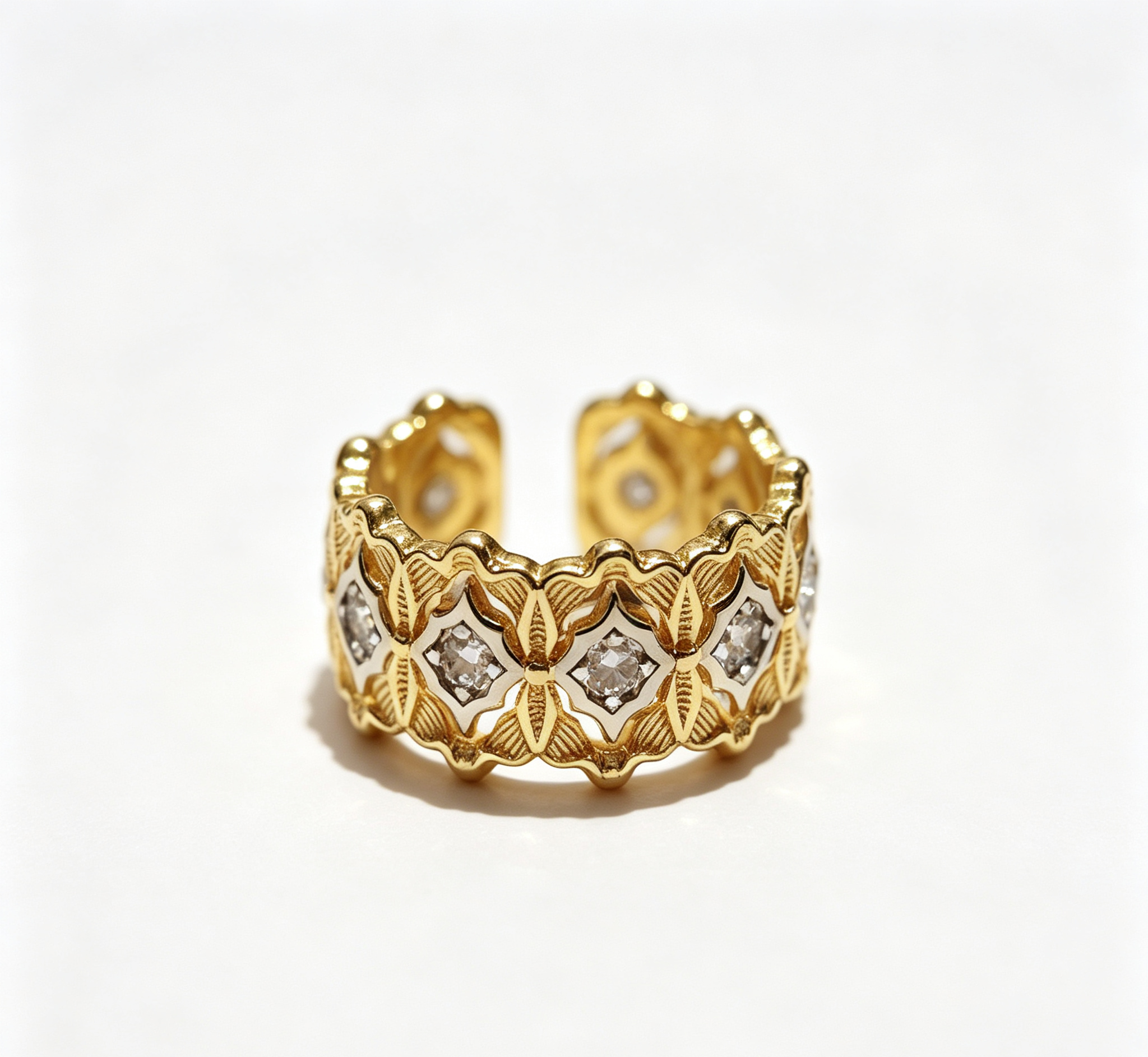 The Saturn Lace Ring – Two-Tone Gilded Filigree & Diamond Heart Lattice