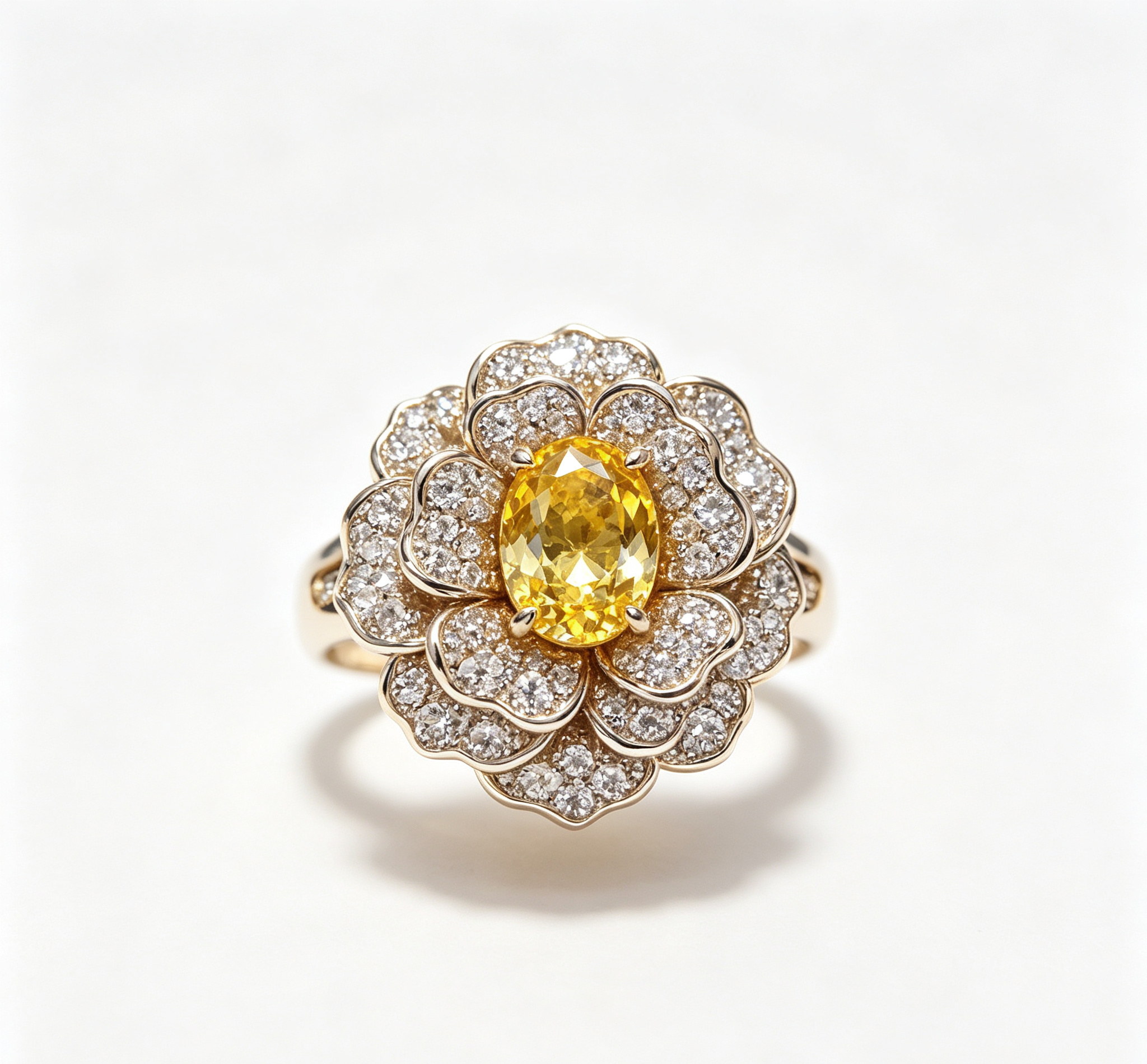 OR-YÉNA | The Solar Bloom Ring – Ombré Sunflower Pavé & Gilded Majesty