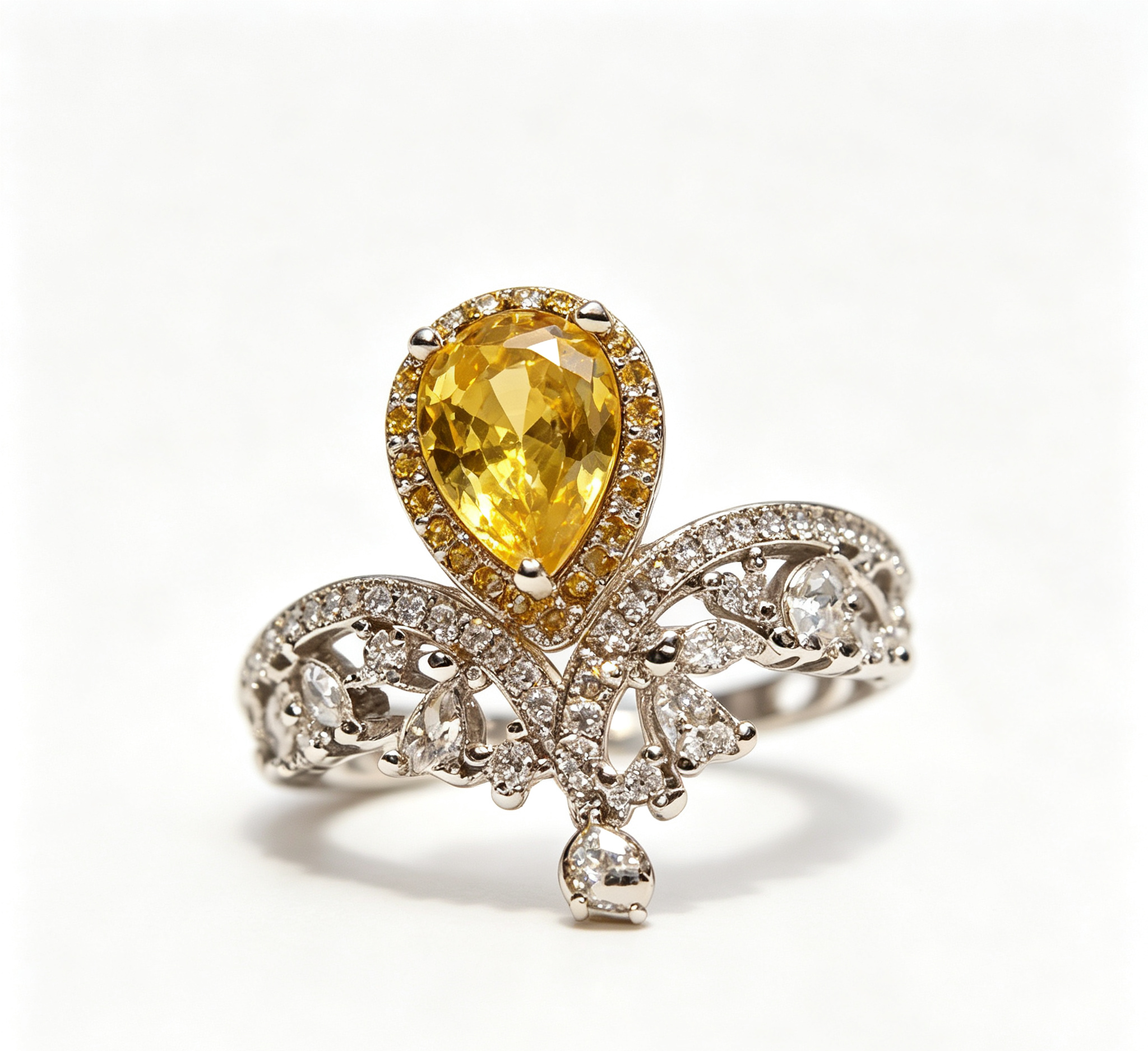 OR-YÉNA | The Solar Crown Ring – Pear-Cut Starlight & Architectural Gilded Tiara