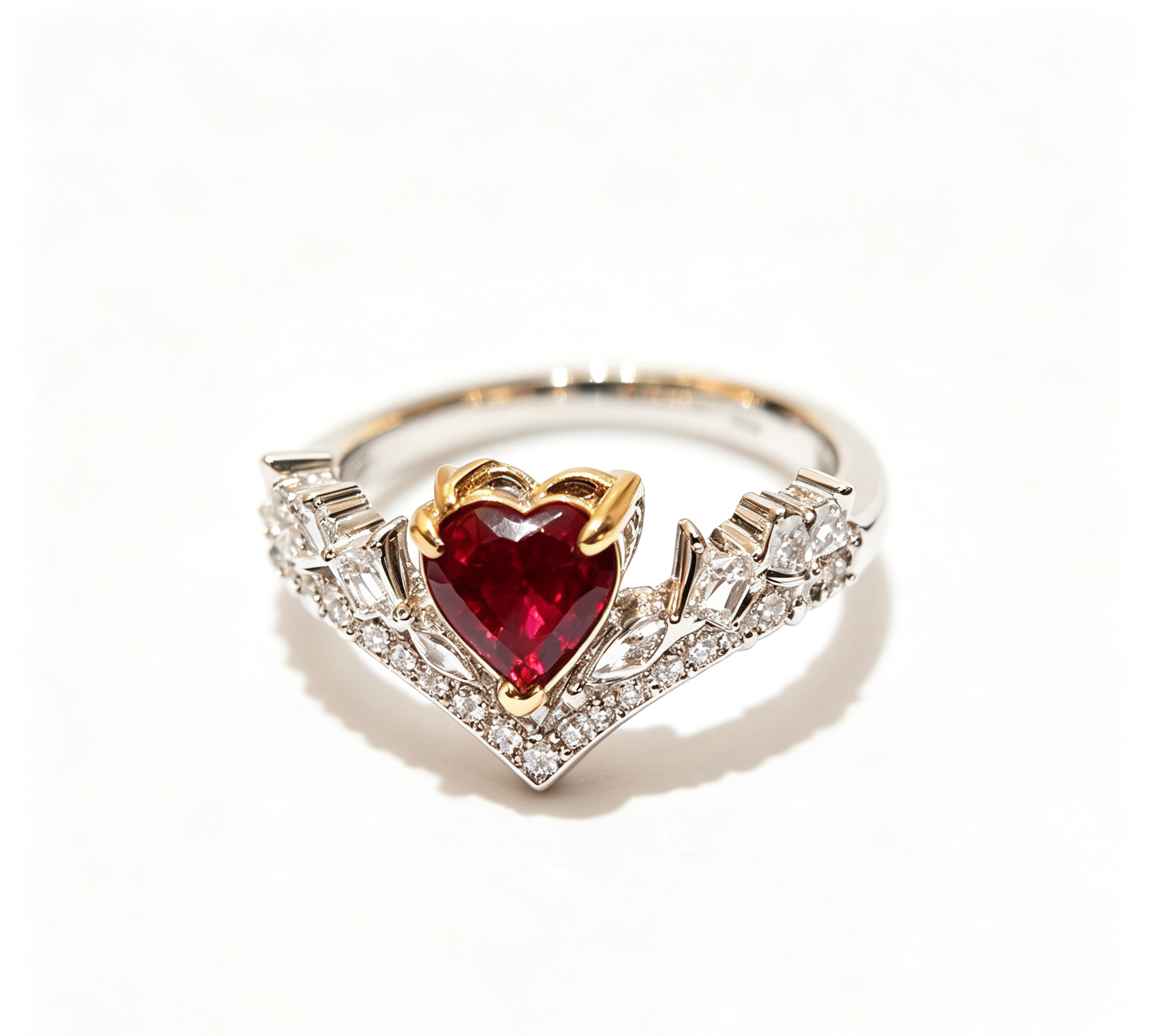 OR-YÉNA | The Mars Coronation Ring – Crimson Heart Corundum & Double-V Crown Halo