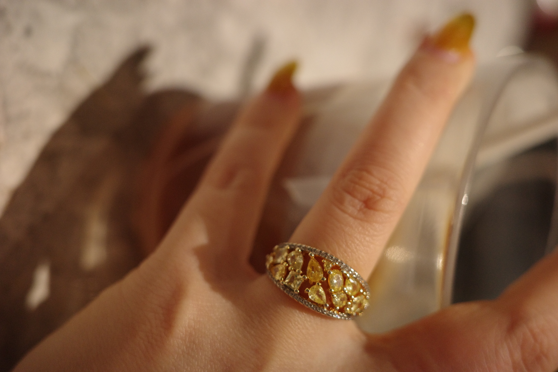 OR-YÉNA | The Solar Fizz Ring – Crushed Ice Canary Zirconia & Airy Geometric Lattice