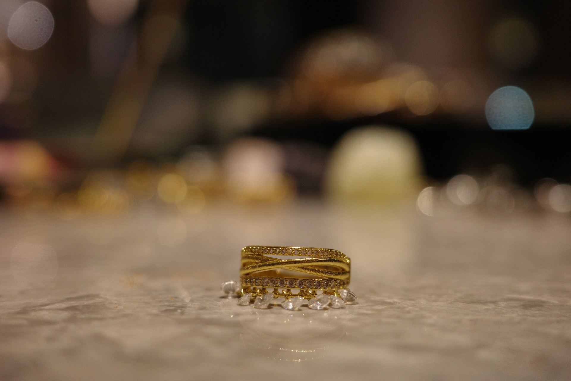 The Venus Chandelier Ring – Triple-Tiered French Tassels & Gilded Lace