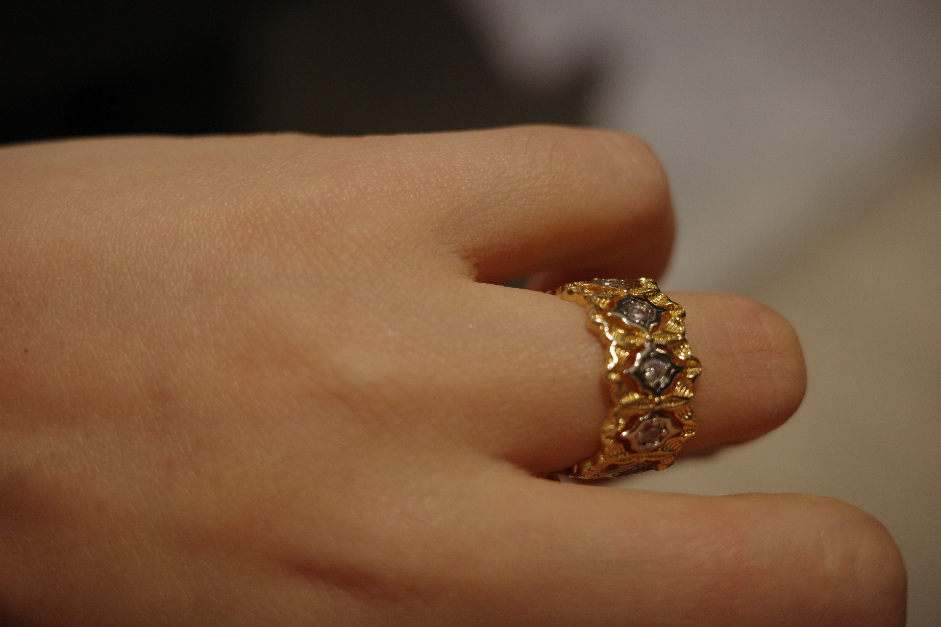 The Saturn Lace Ring – Two-Tone Gilded Filigree & Diamond Heart Lattice