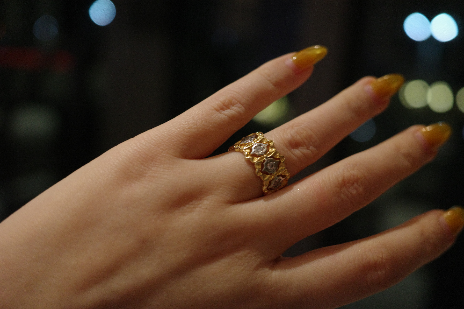 The Saturn Lace Ring – Two-Tone Gilded Filigree & Diamond Heart Lattice