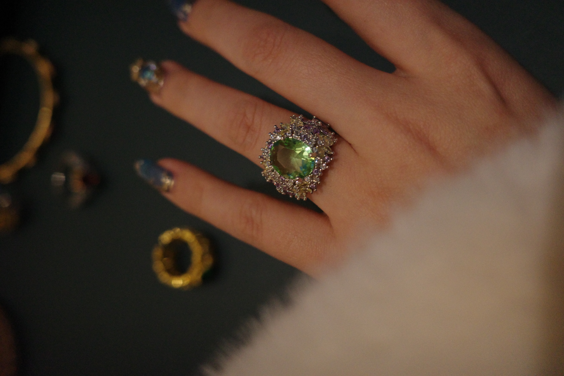 The Jupiter Verve Ring – Mint-Green Zirconia & Full-Pavé Halo Lattice