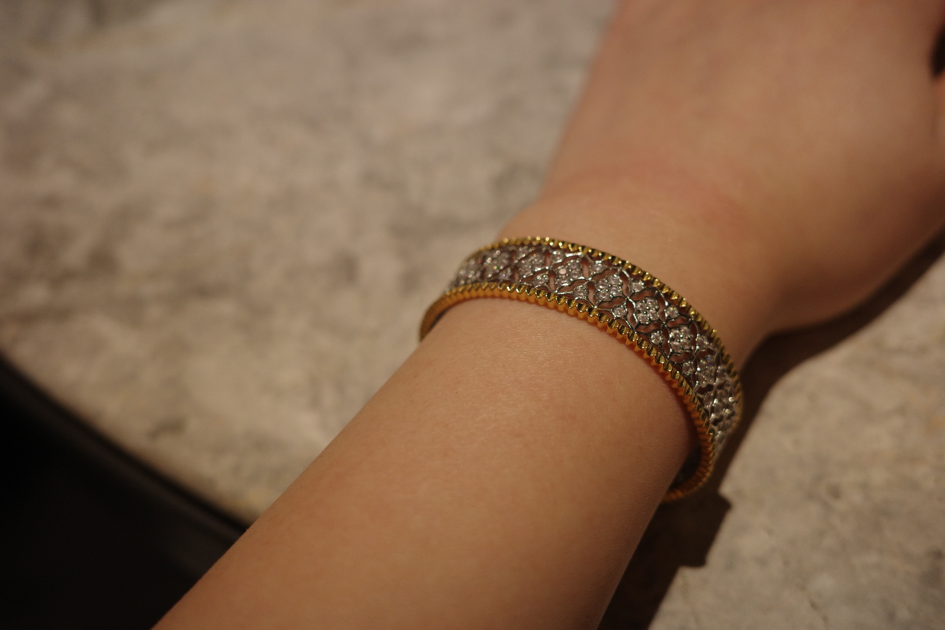 The Saturn Infinite Lace Cuff – Two-Tone Gilded Filigree & Full-Pavé Diamond Bangle
