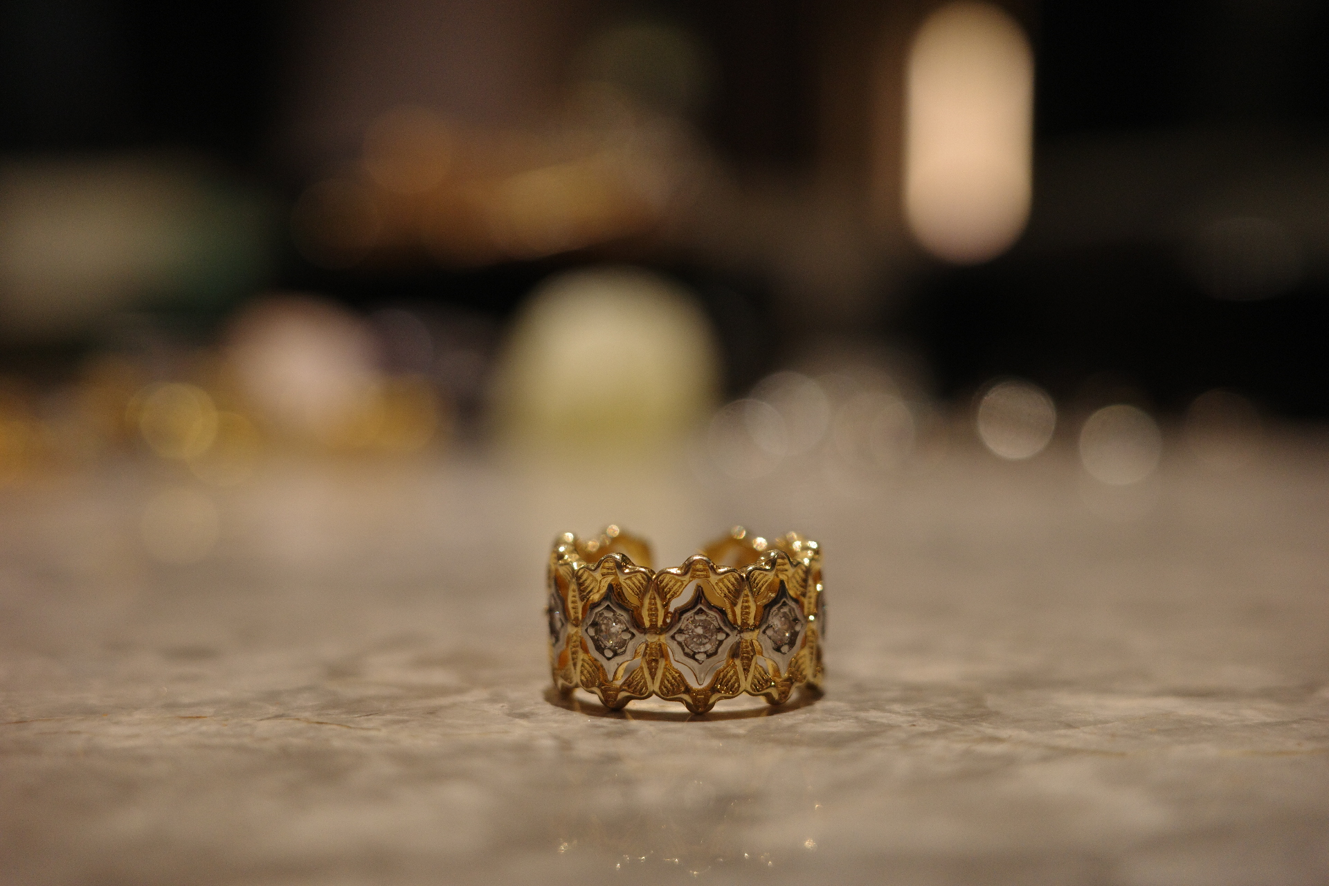The Saturn Lace Ring – Two-Tone Gilded Filigree & Diamond Heart Lattice
