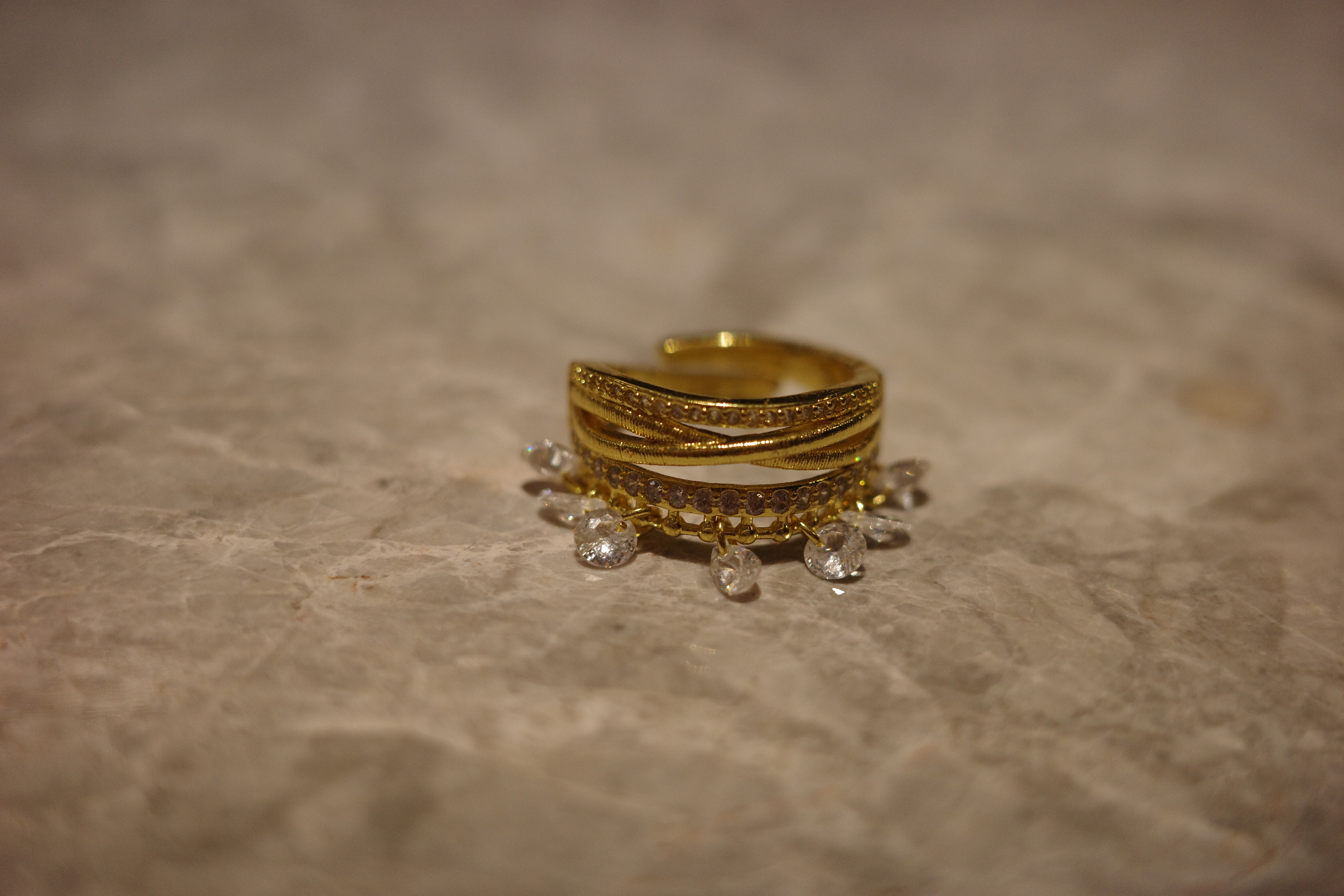 The Venus Chandelier Ring – Triple-Tiered French Tassels & Gilded Lace