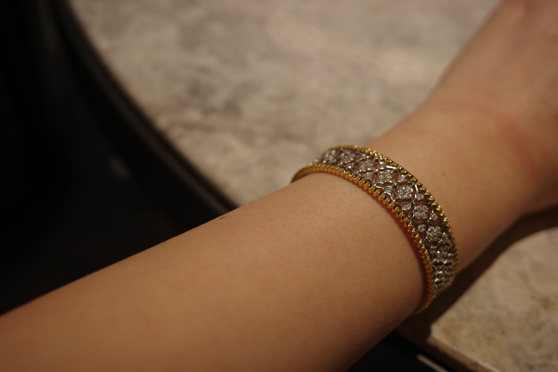 The Saturn Infinite Lace Cuff – Two-Tone Gilded Filigree & Full-Pavé Diamond Bangle