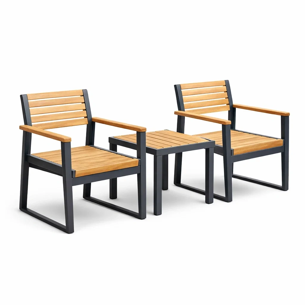 Balkonset Metall Holz Braun Schwarz