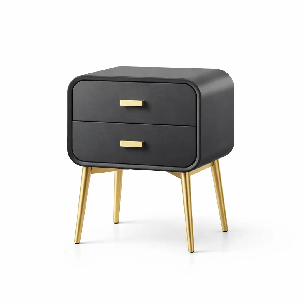 Nachttisch MDF Metall Schwarz Gold mit 2 Schubladen 40 x 40 x 60 cm