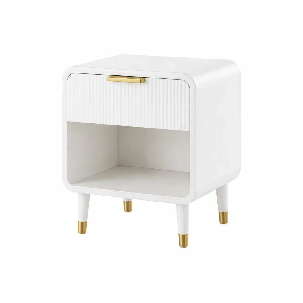 Nachttisch MDF Weiß mit Messinggriffen