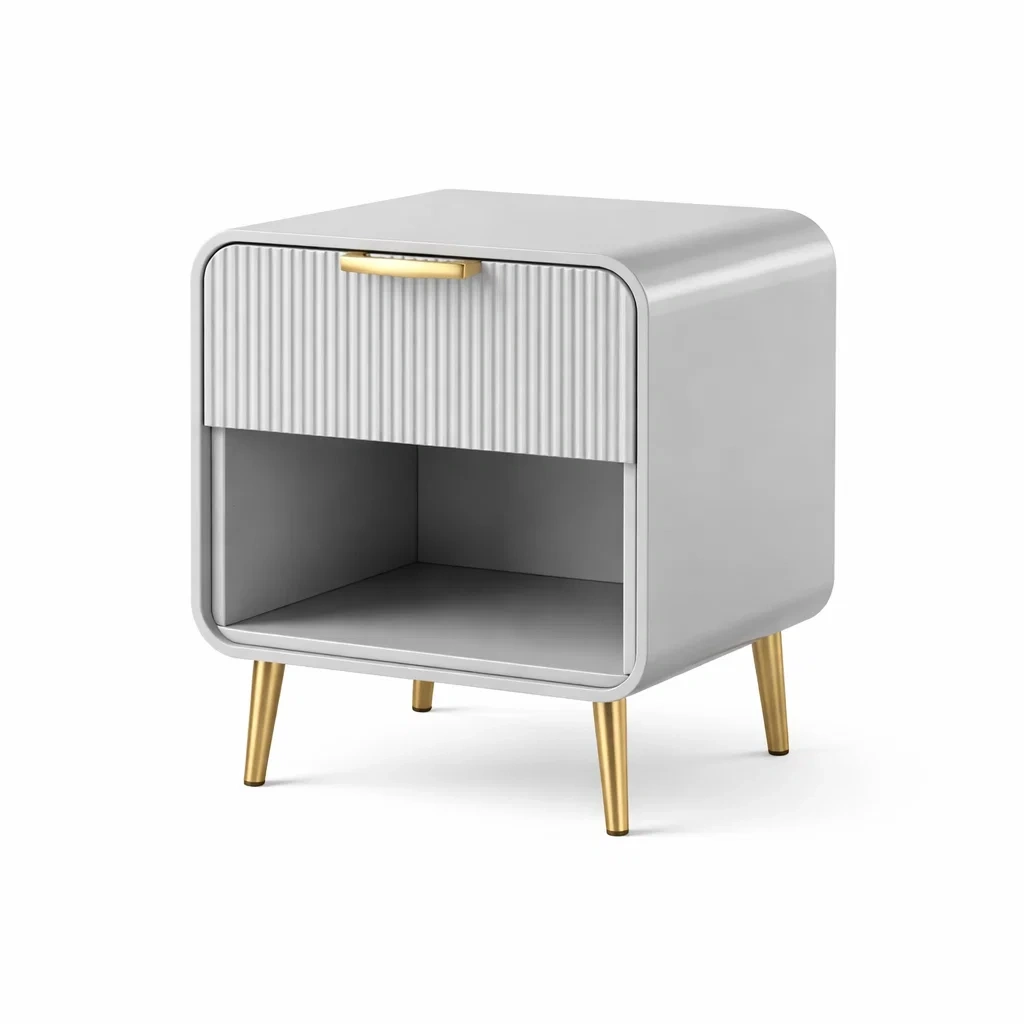 Nachttisch MDF Grau mit Goldbeinen und 1 Schublade