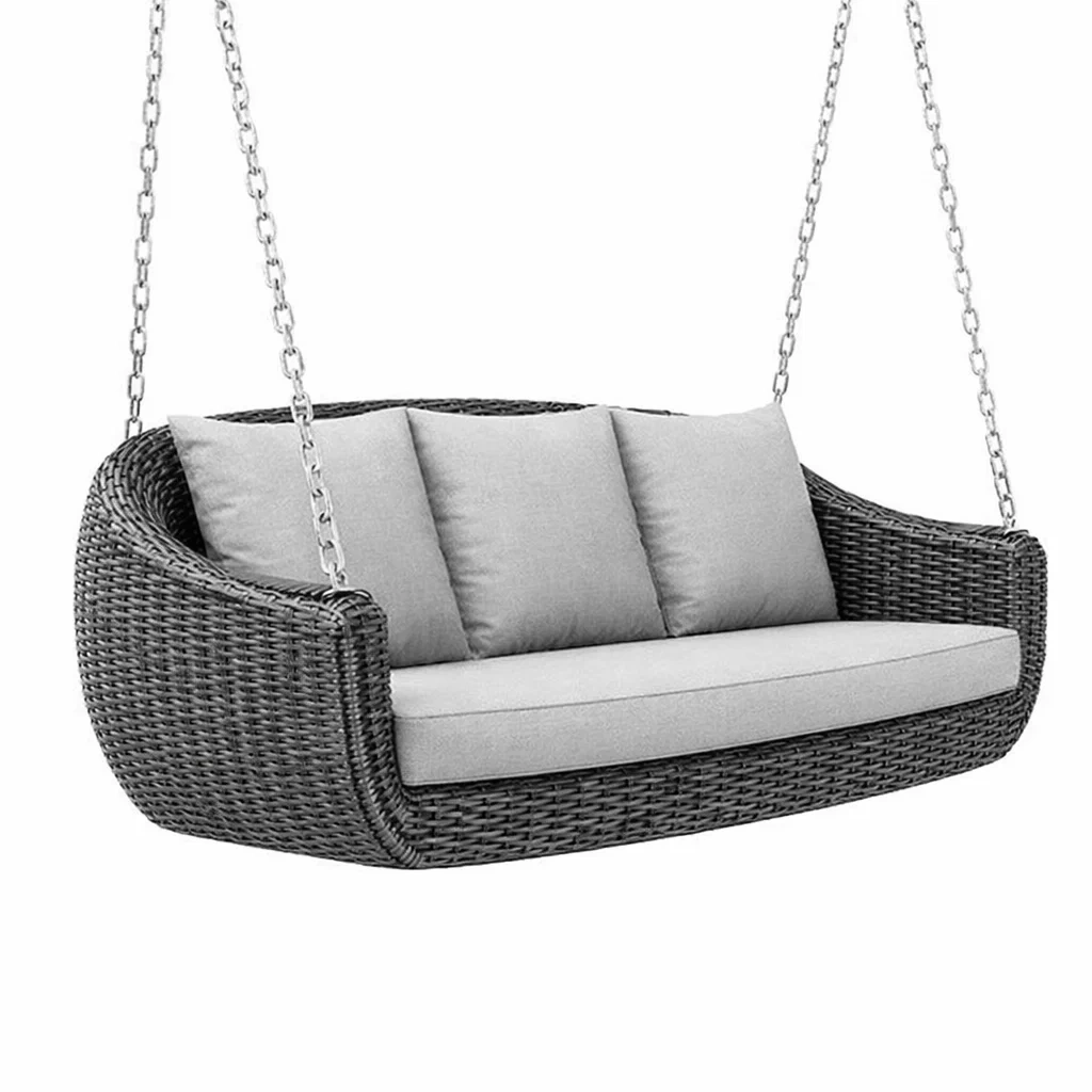 Schaukelbank Rattan Grau mit Kissen
