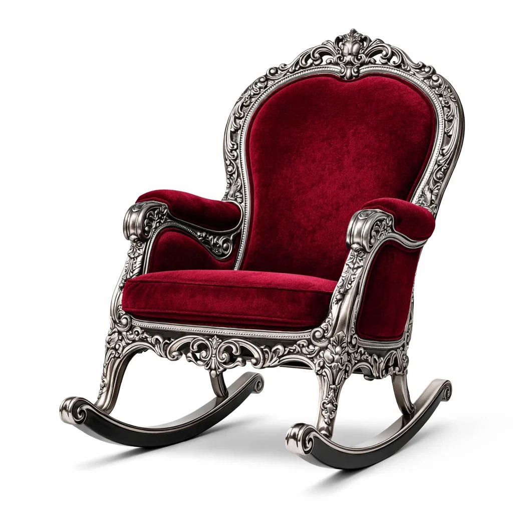 Schaukelstuhl Metall mit Samtbezug Rot im Barockstil