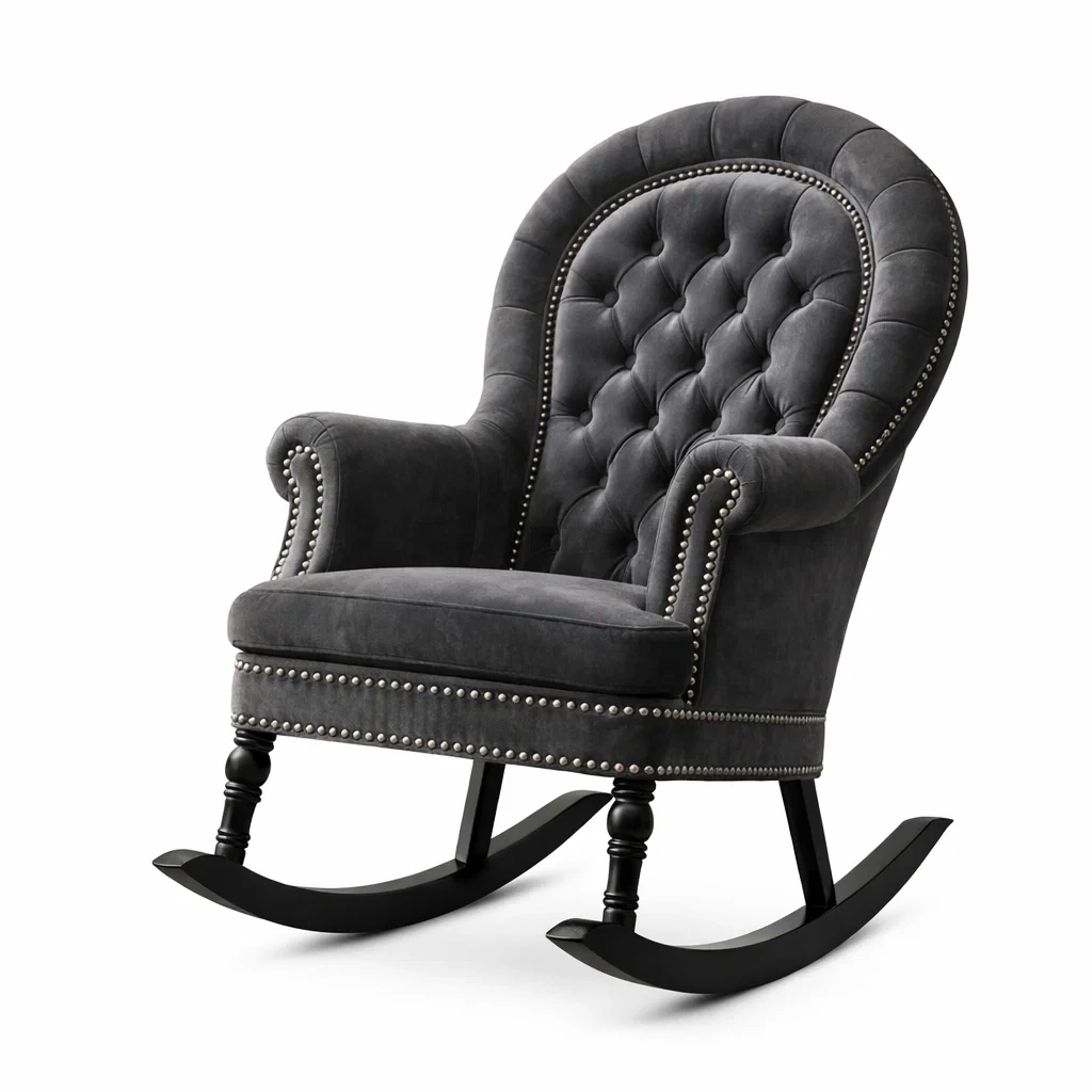 Schaukelstuhl Velours mit Holzrahmen Dunkelgrau