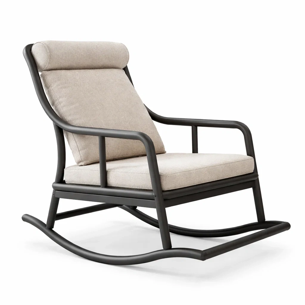 Schaukelstuhl Metall Schwarz Beige mit Polster