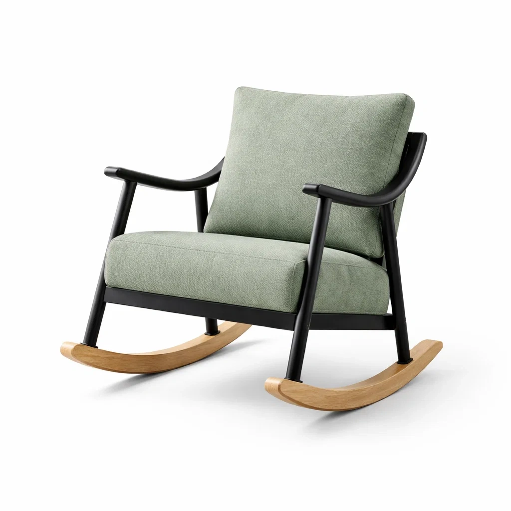Schaukelstuhl Metall mit Holzbeinen Grün