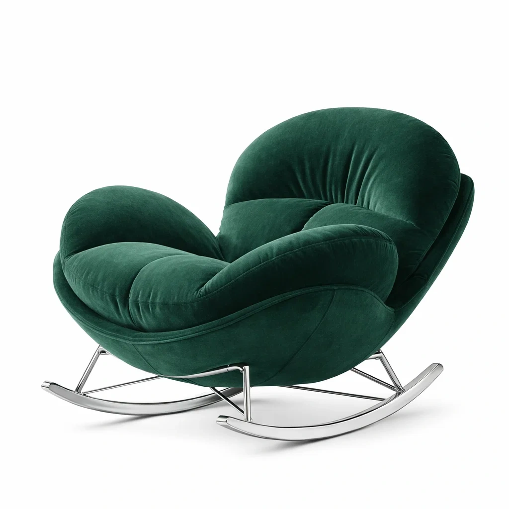 Schaukelstuhl Velours Dunkelgrün mit Metallrahmen