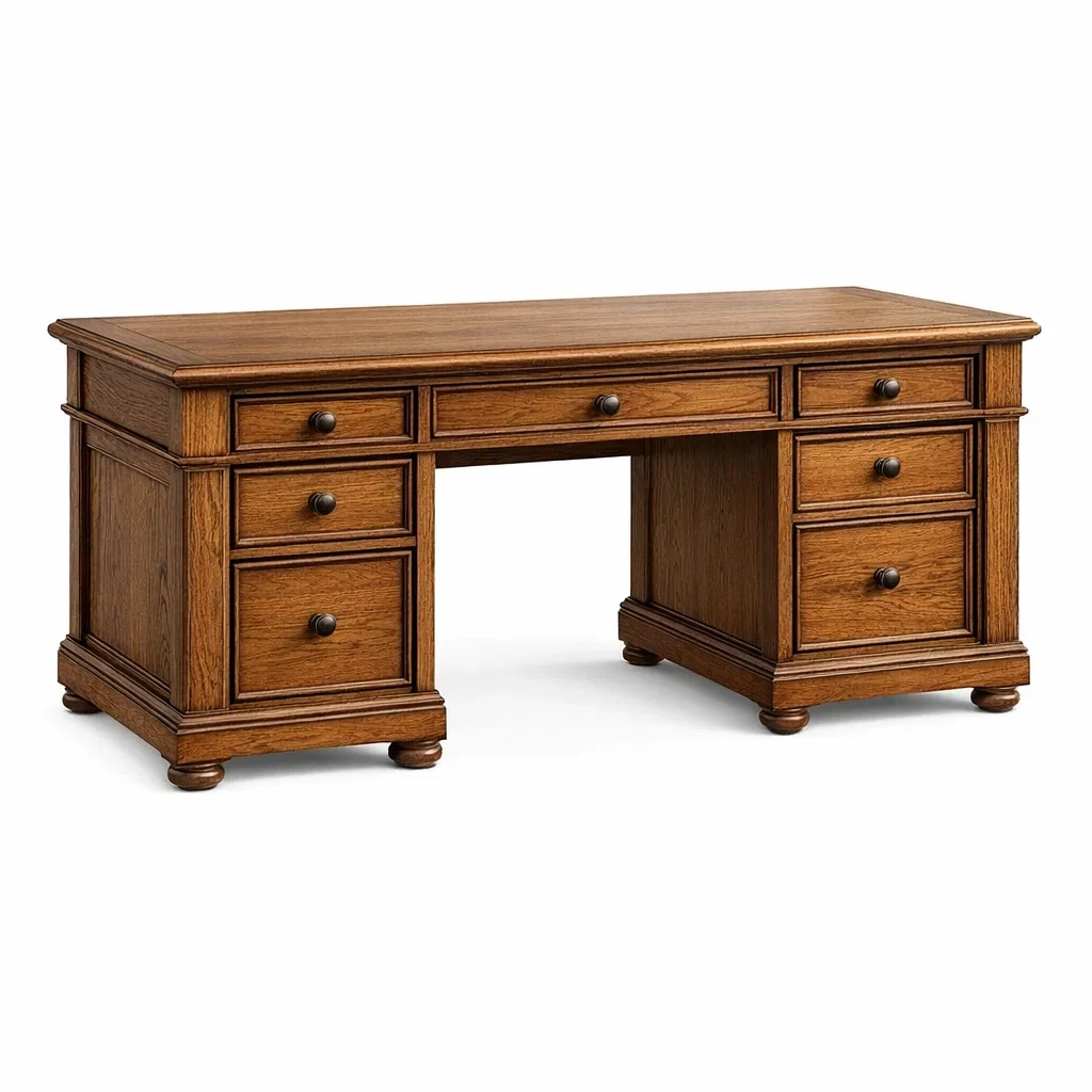 Schreibtisch Holz Eichenholz Braun mit Schubladen