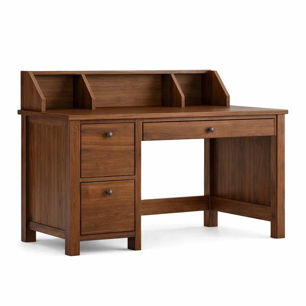 Schreibtisch Holz Braun mit Aufsatz und Schubladen