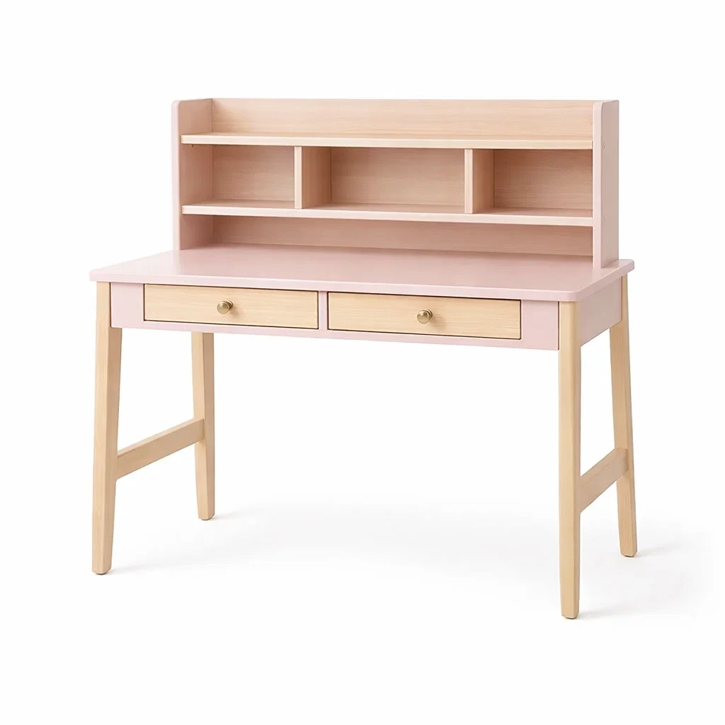 Schreibtisch Holz Rosa mit Regal und Schubladen