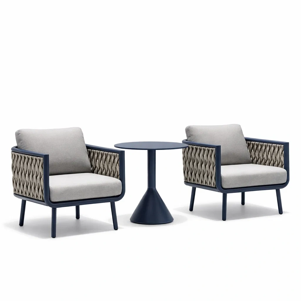 Balkonset Aluminium mit Polyesterseil Grau Blau 3 teilig