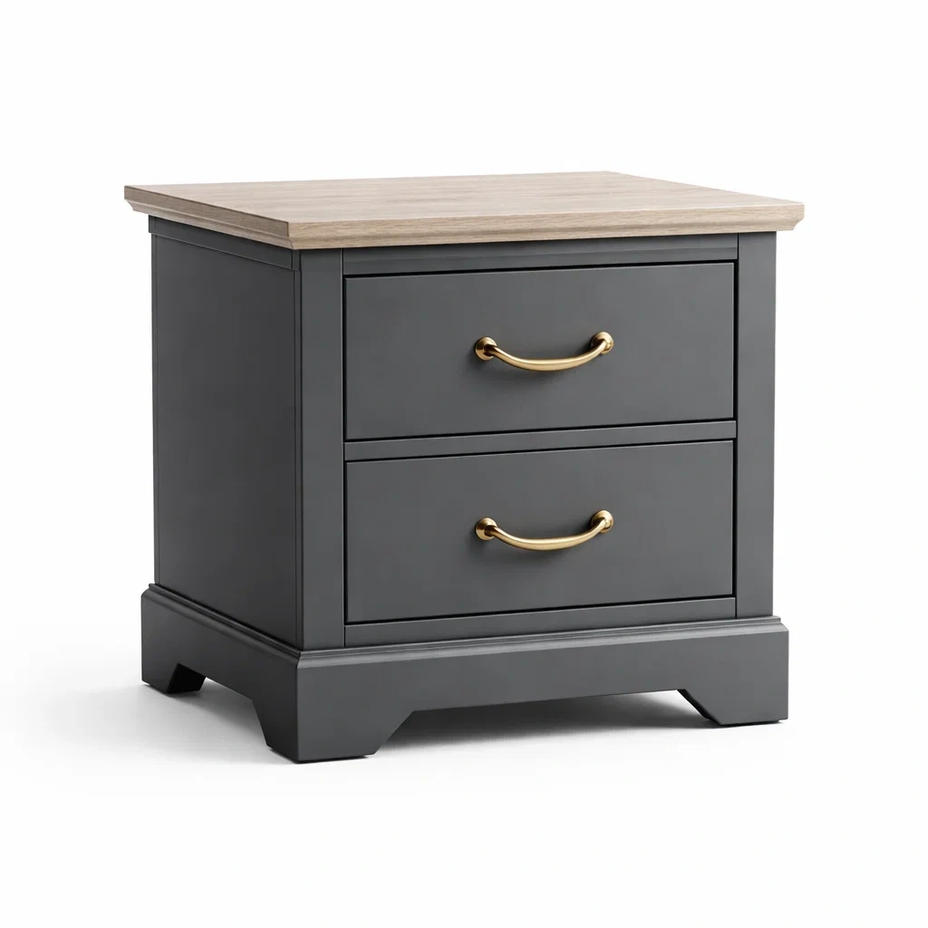 Nachttisch MDF Grau mit 2 Schubladen