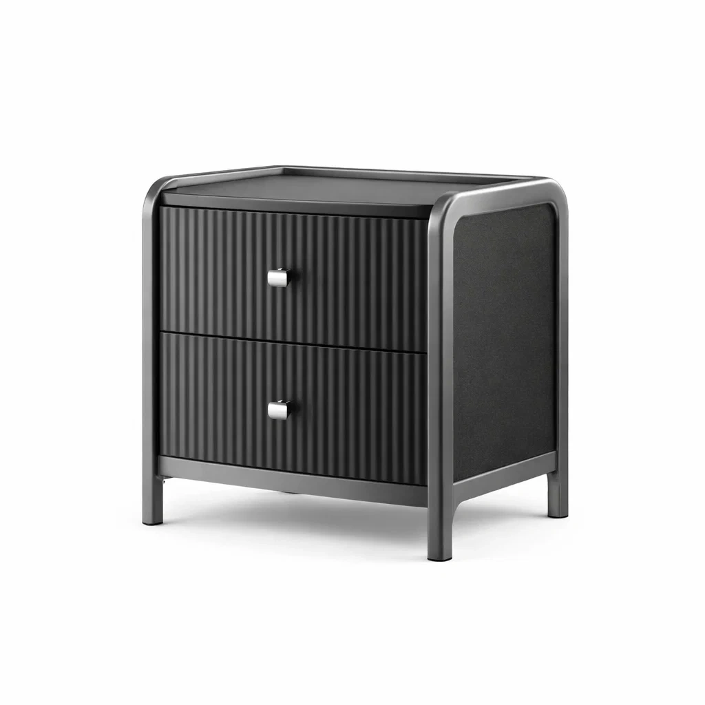 Nachttisch Metall Schwarz mit 2 Schubladen