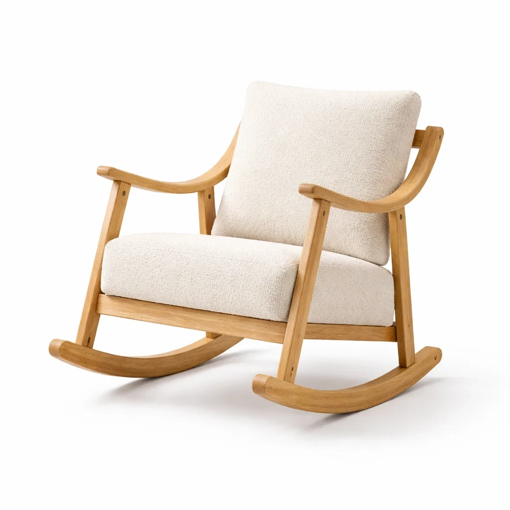 Schaukelstuhl Holz mit Baumwolldesign Creme