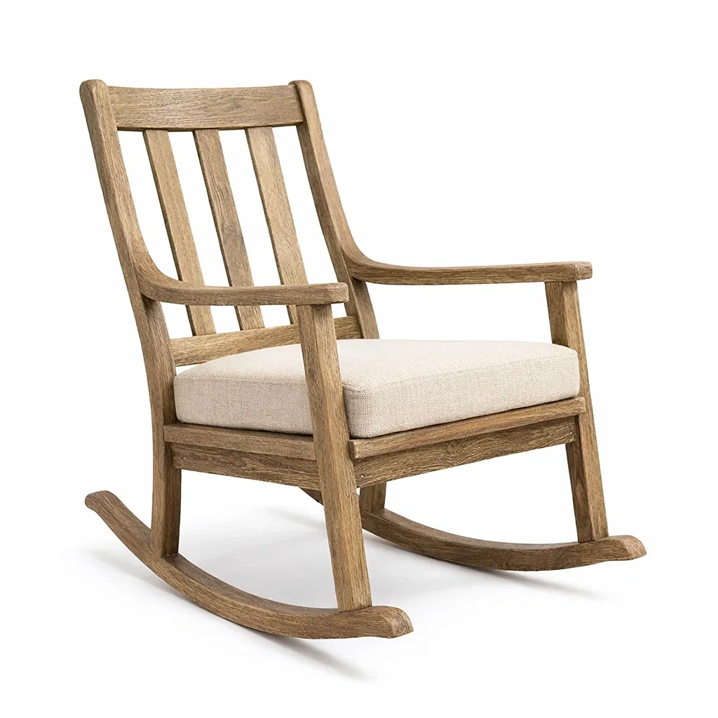 Schaukelstuhl Eichenholz mit Leinenbezug Beige