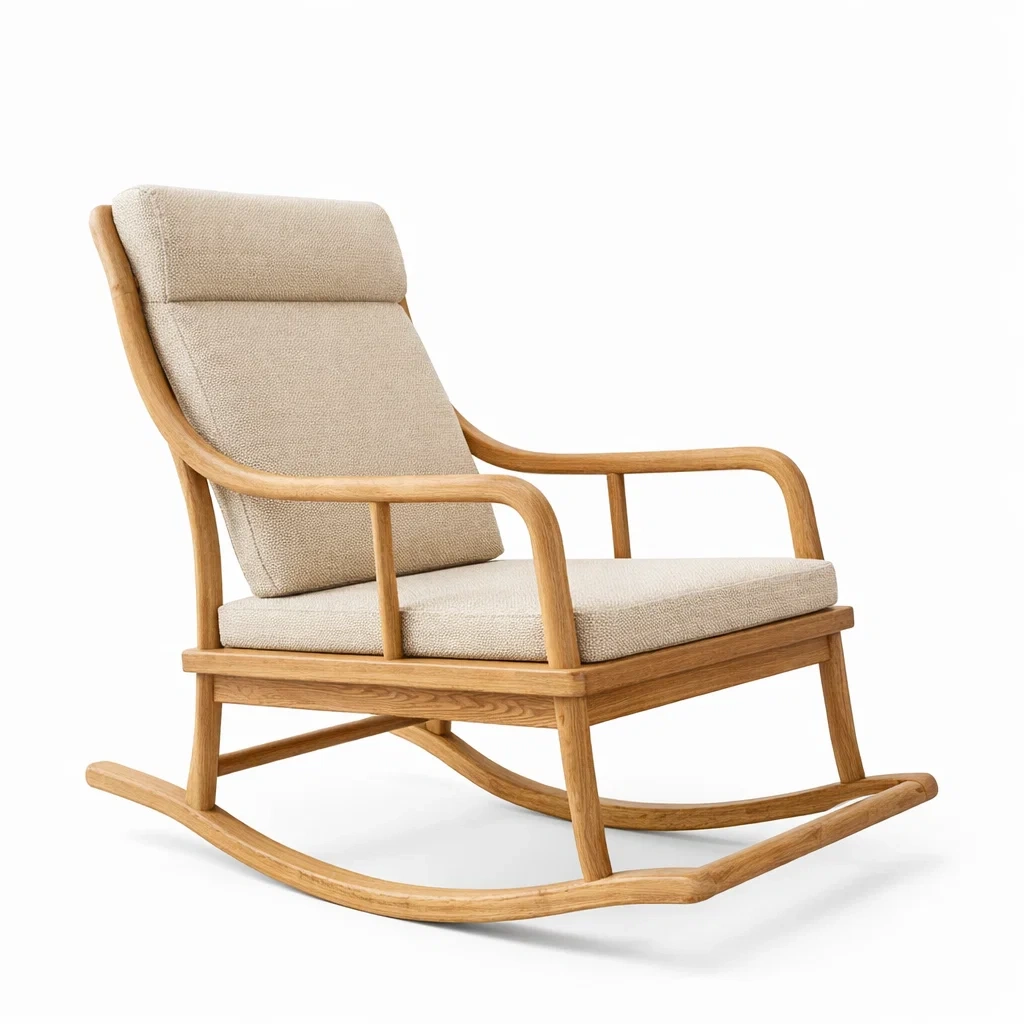 Schaukelstuhl Eichenholz Baumwolle Beige